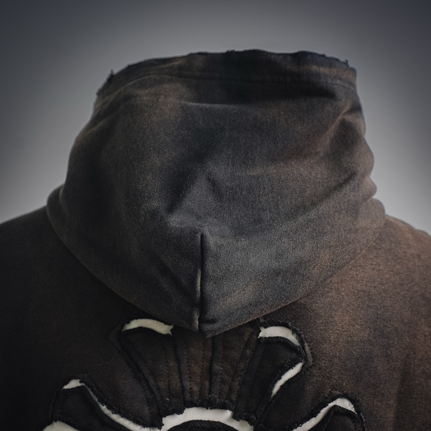Chrome washed applique hoodie