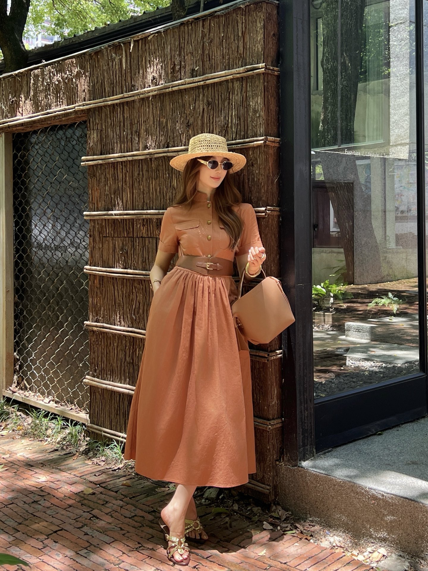 Chol 26ss belted linen dress