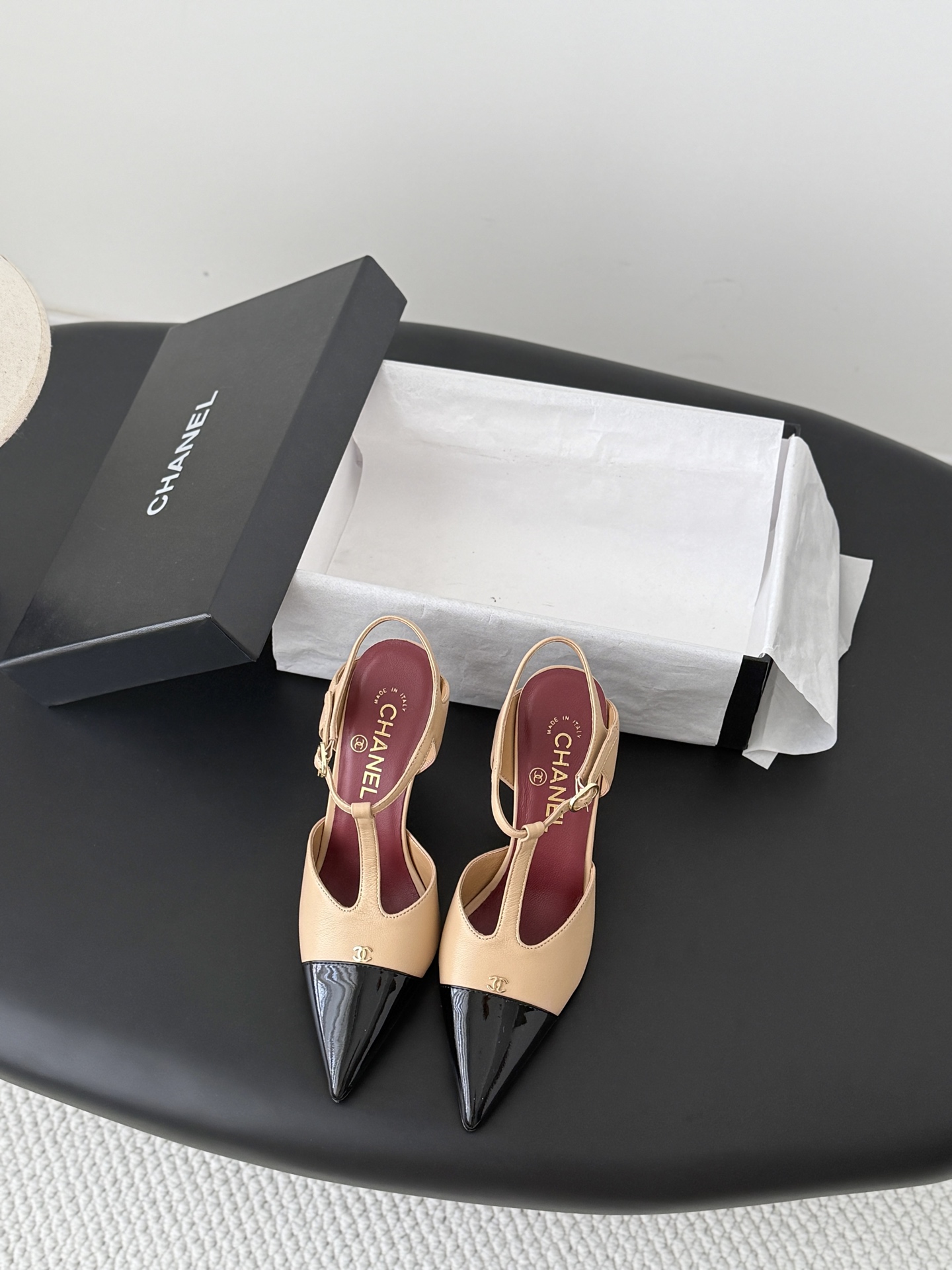 Chan 26P slingback t-strap heels