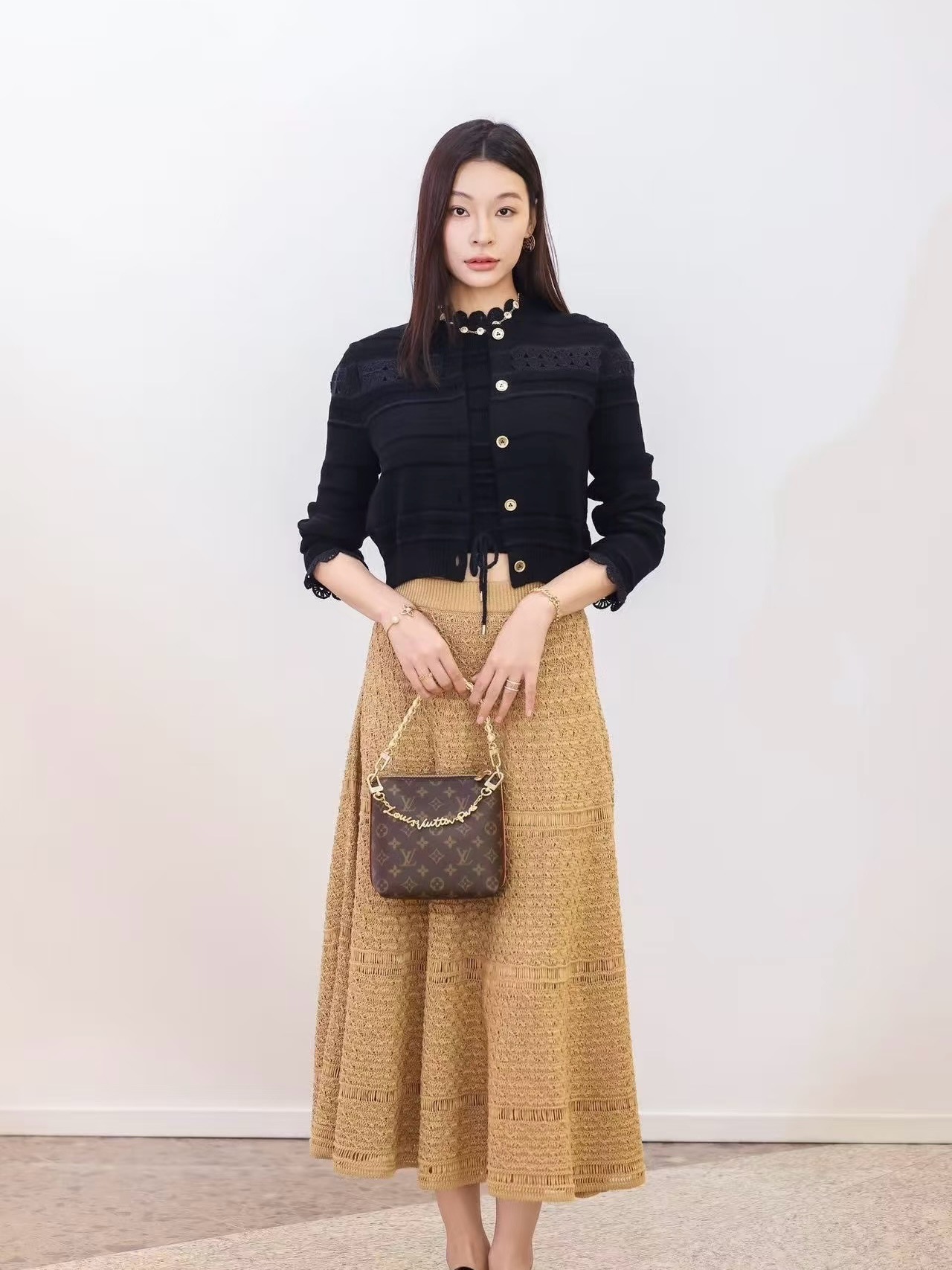 Loui 26fw lace-trim cardigan