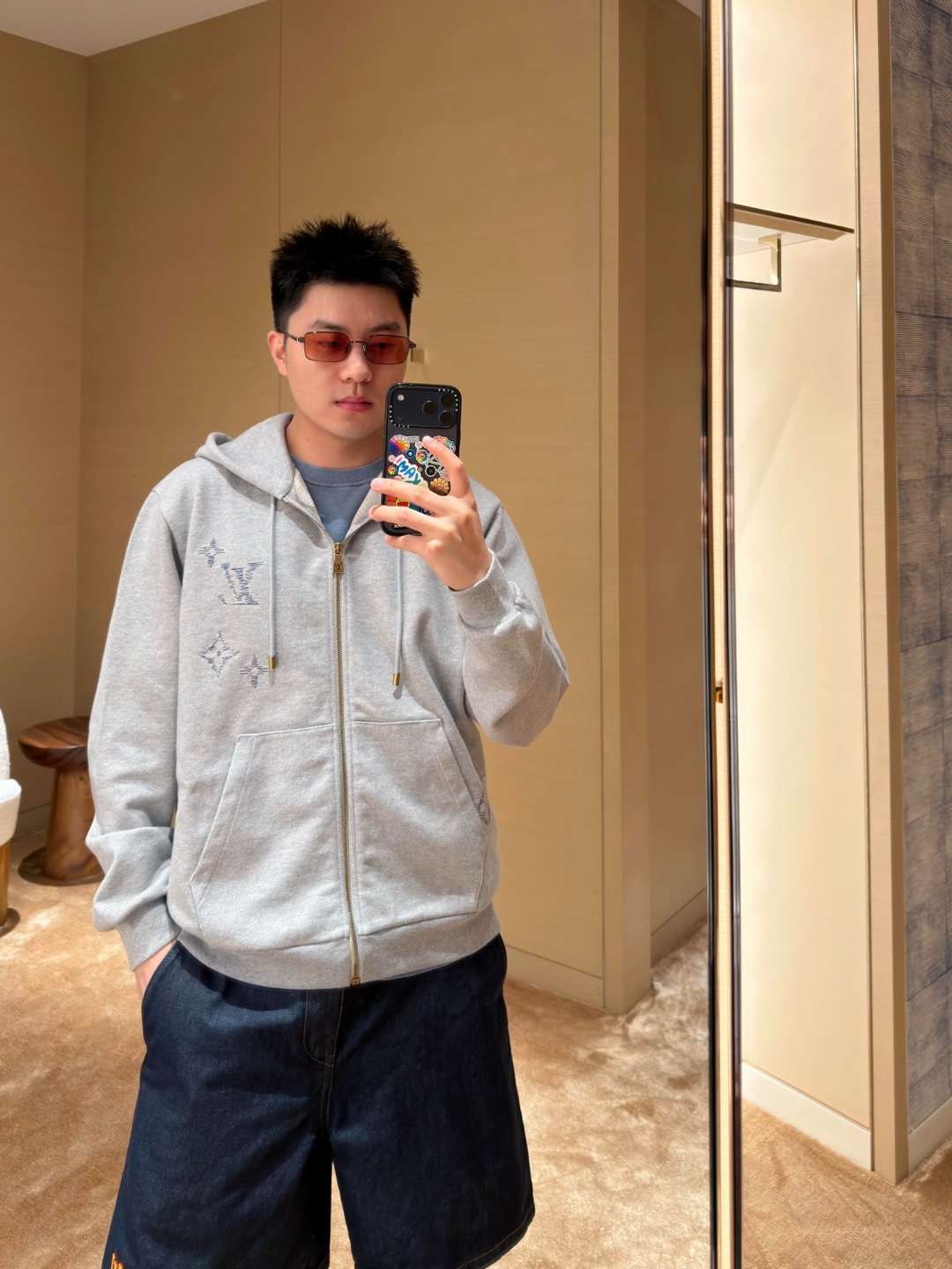 Louis embroidered zip-up hoodie