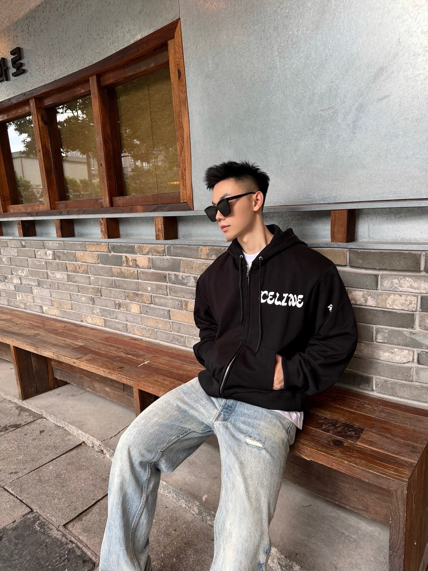 Cel printed zip-up jacket