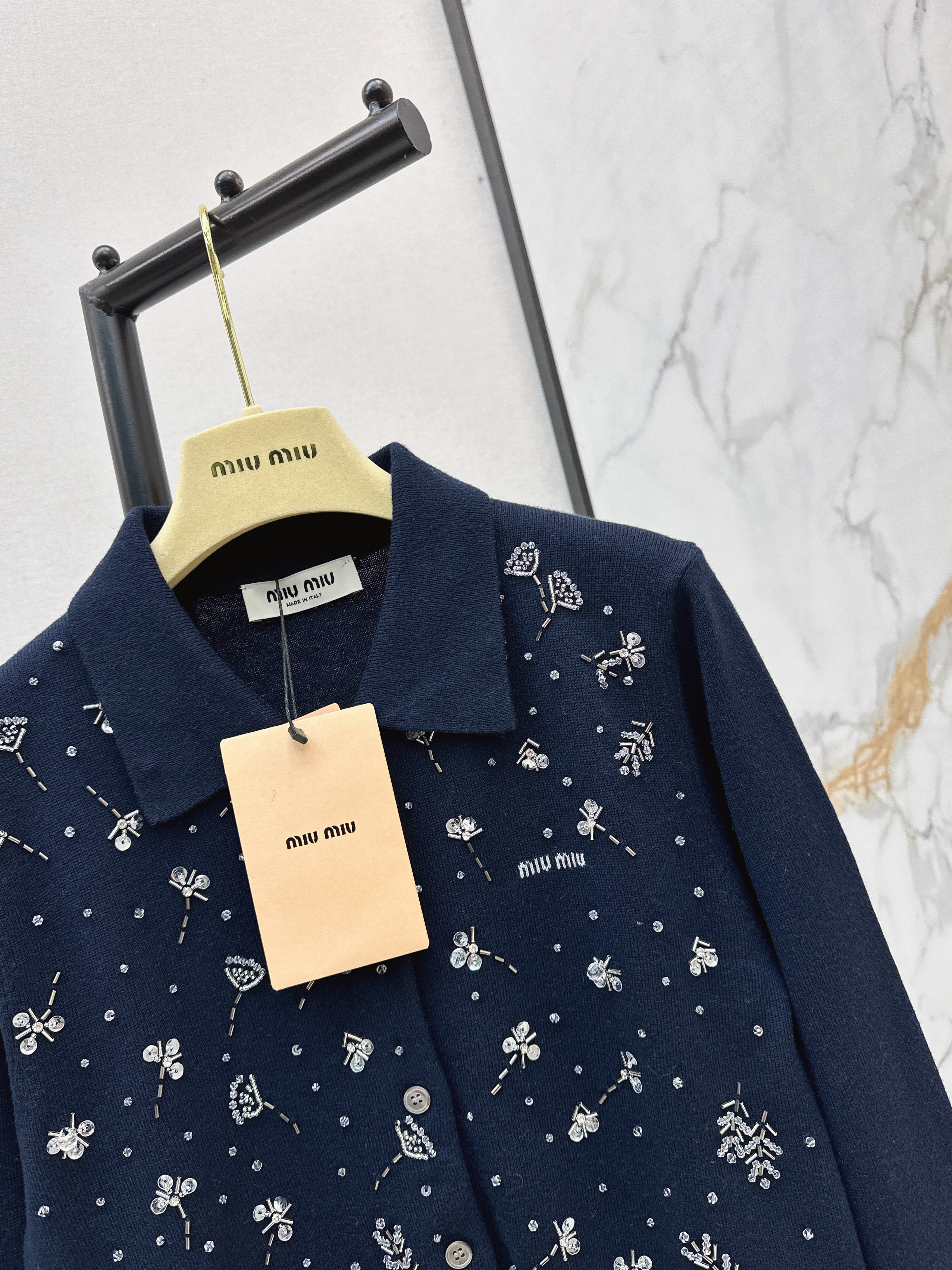 Miu 26ss beading knit cardigan