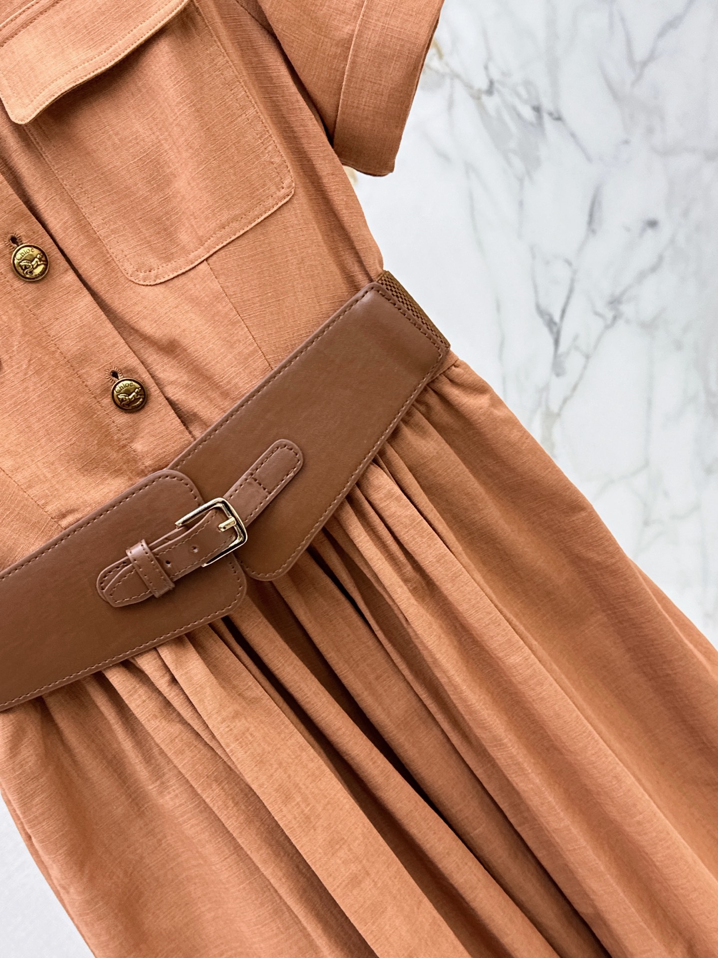 Chol 26ss belted linen dress