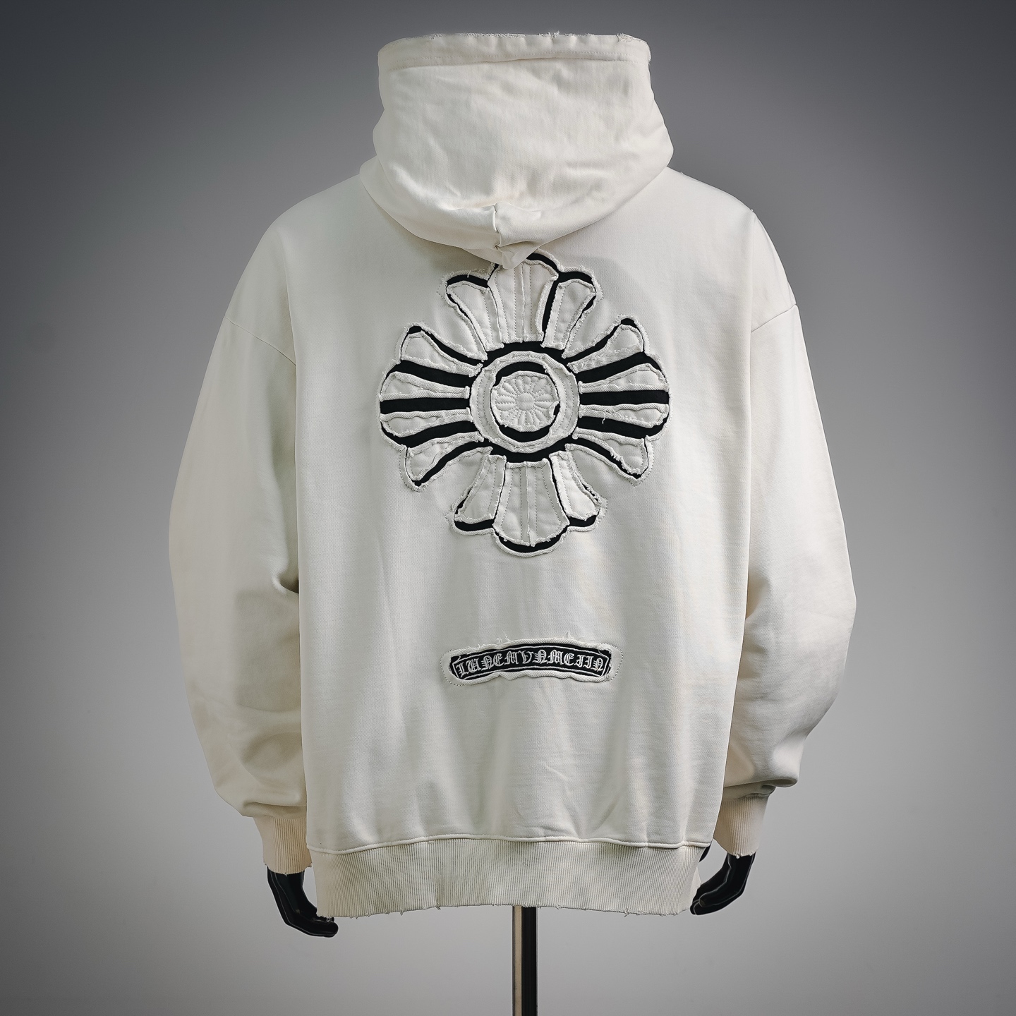 Chrome washed applique hoodie