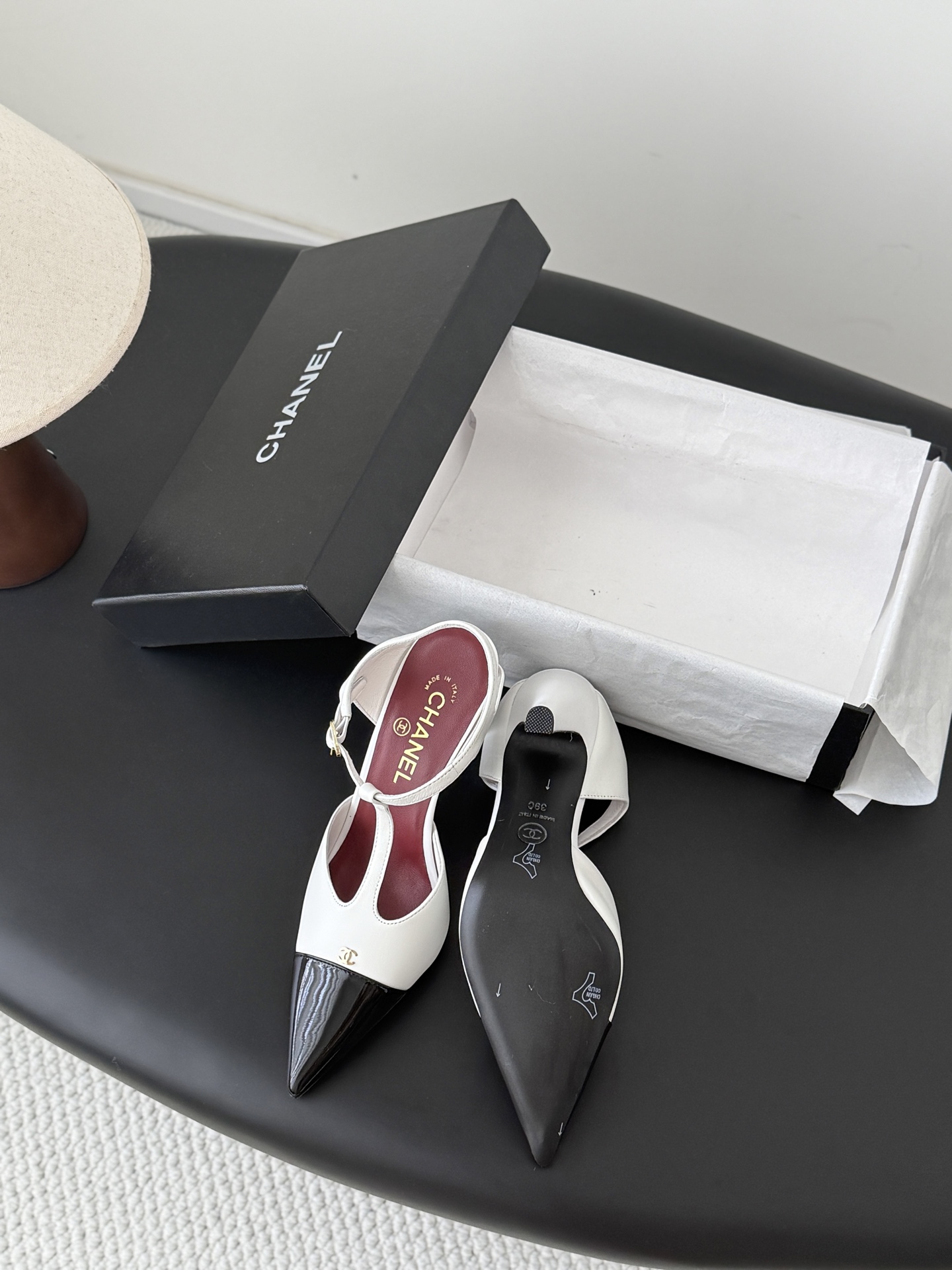 Chan 26P slingback t-strap heels