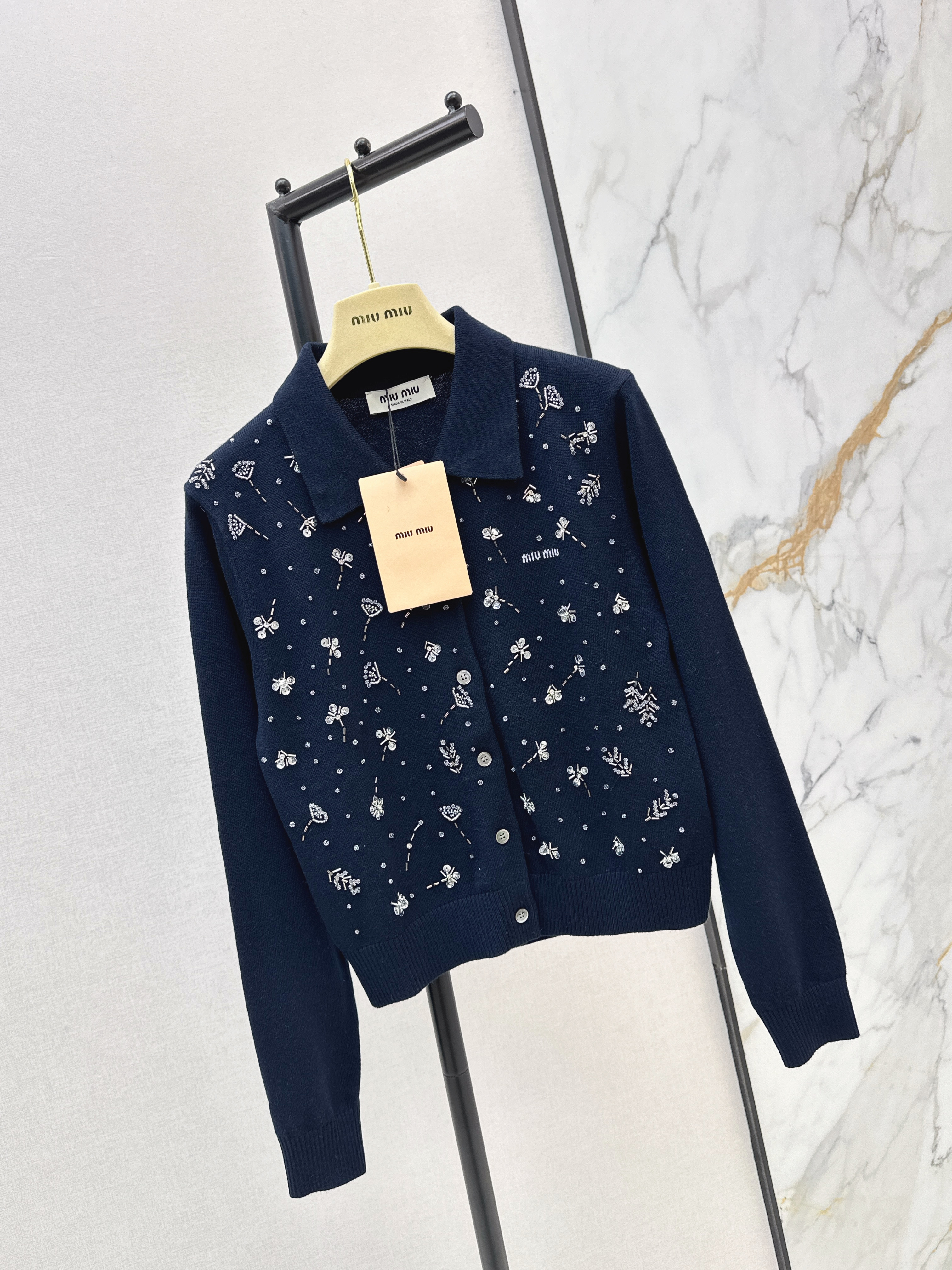 Miu 26ss beading knit cardigan