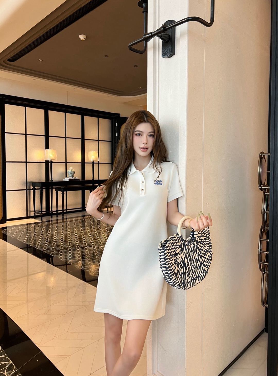 Celi 26ss embroidery polo dress