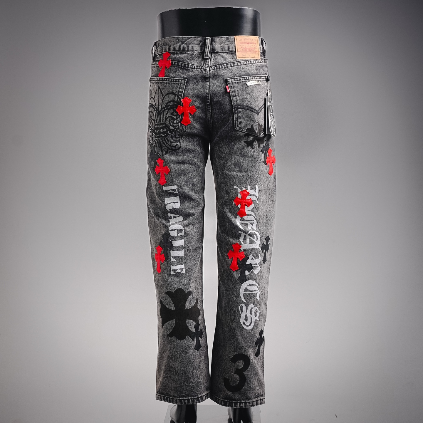 Chrome applique washed jeans