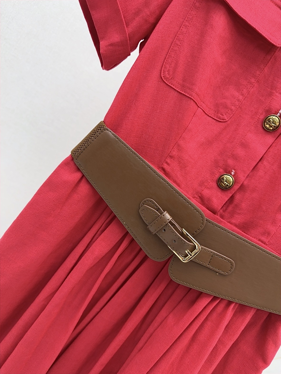 Chol 26ss belted linen dress