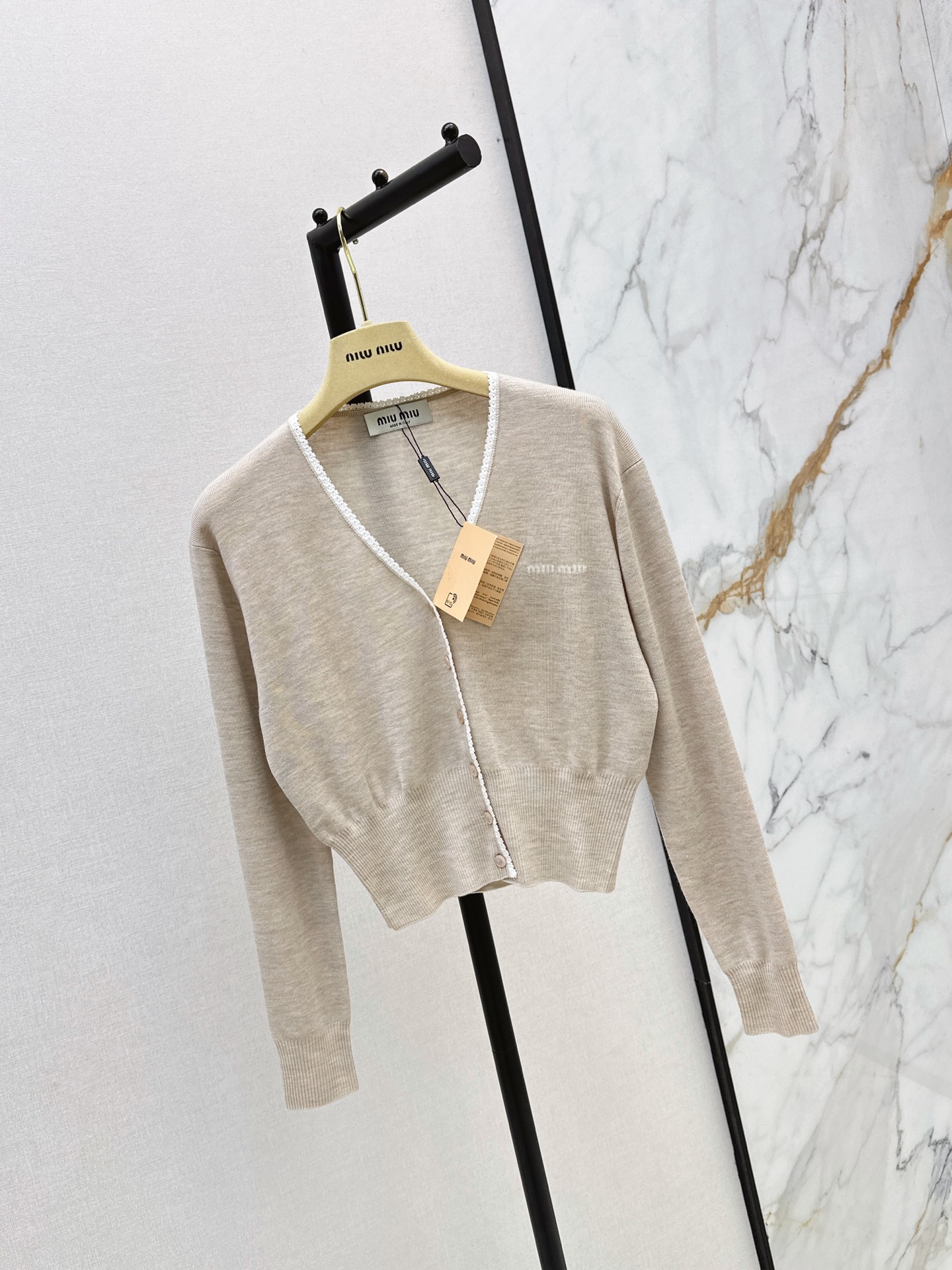 Miu 26ss lace trim cardigan