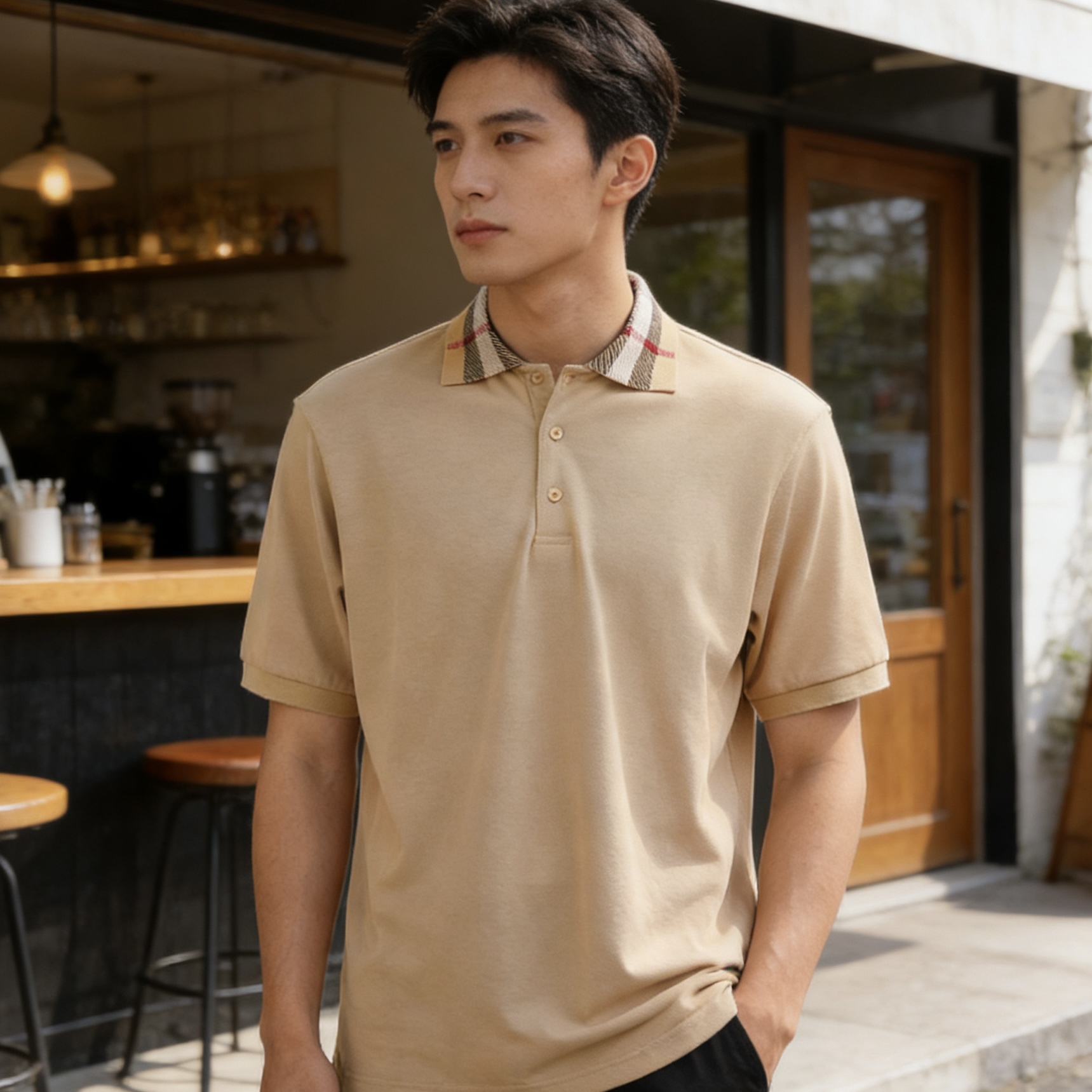 Bur neckline plaid Polo