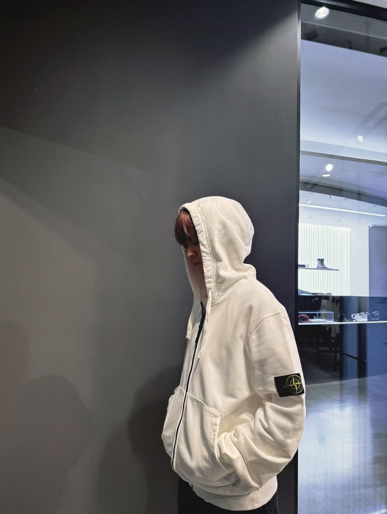 Stone zip-up cardigan hoodie