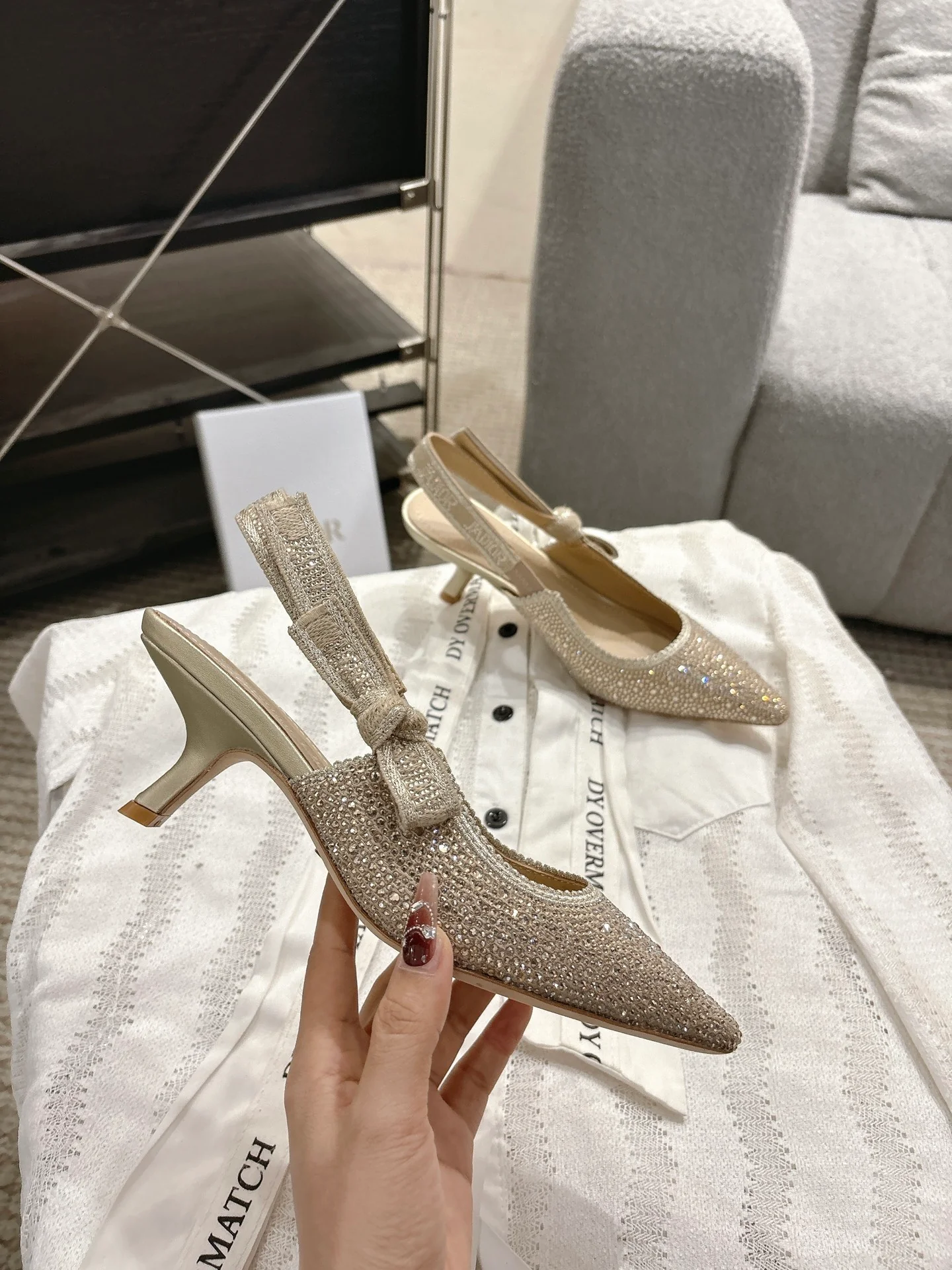 CD 25fw rhinestone kitten slingback heels