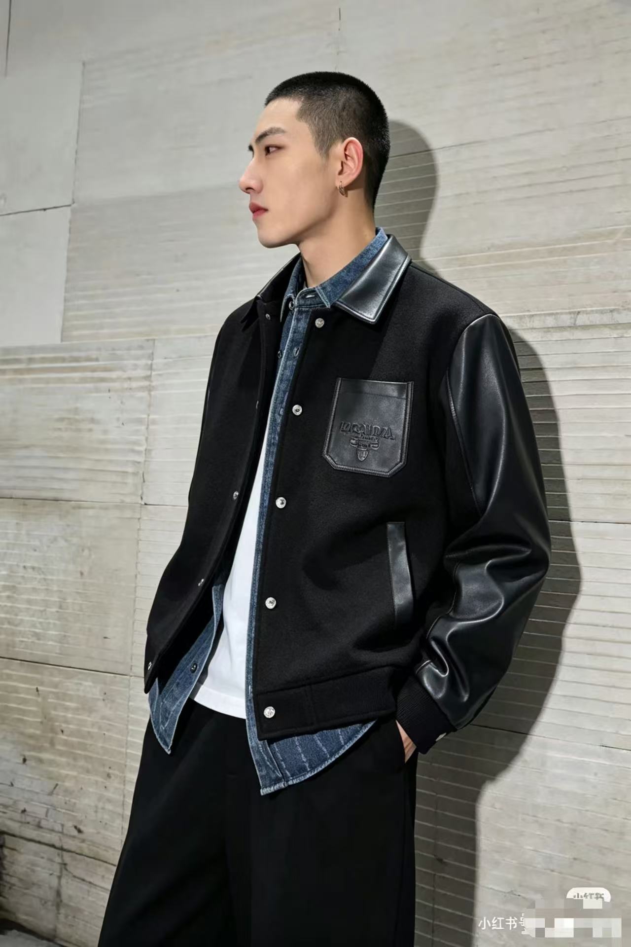 Pra leather sleeve varsity jacket