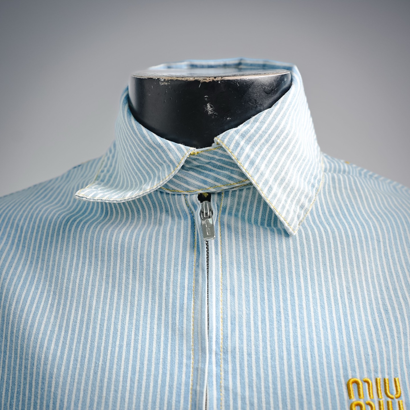 Miu vertical stripe denim zip jacket
