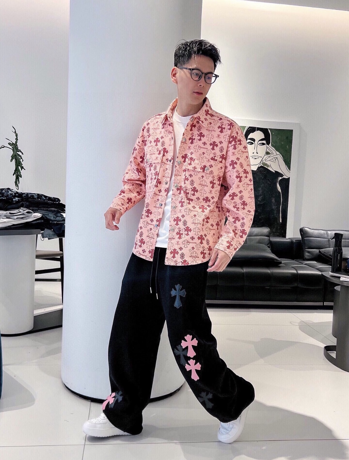 Chrome all-over denim shirts