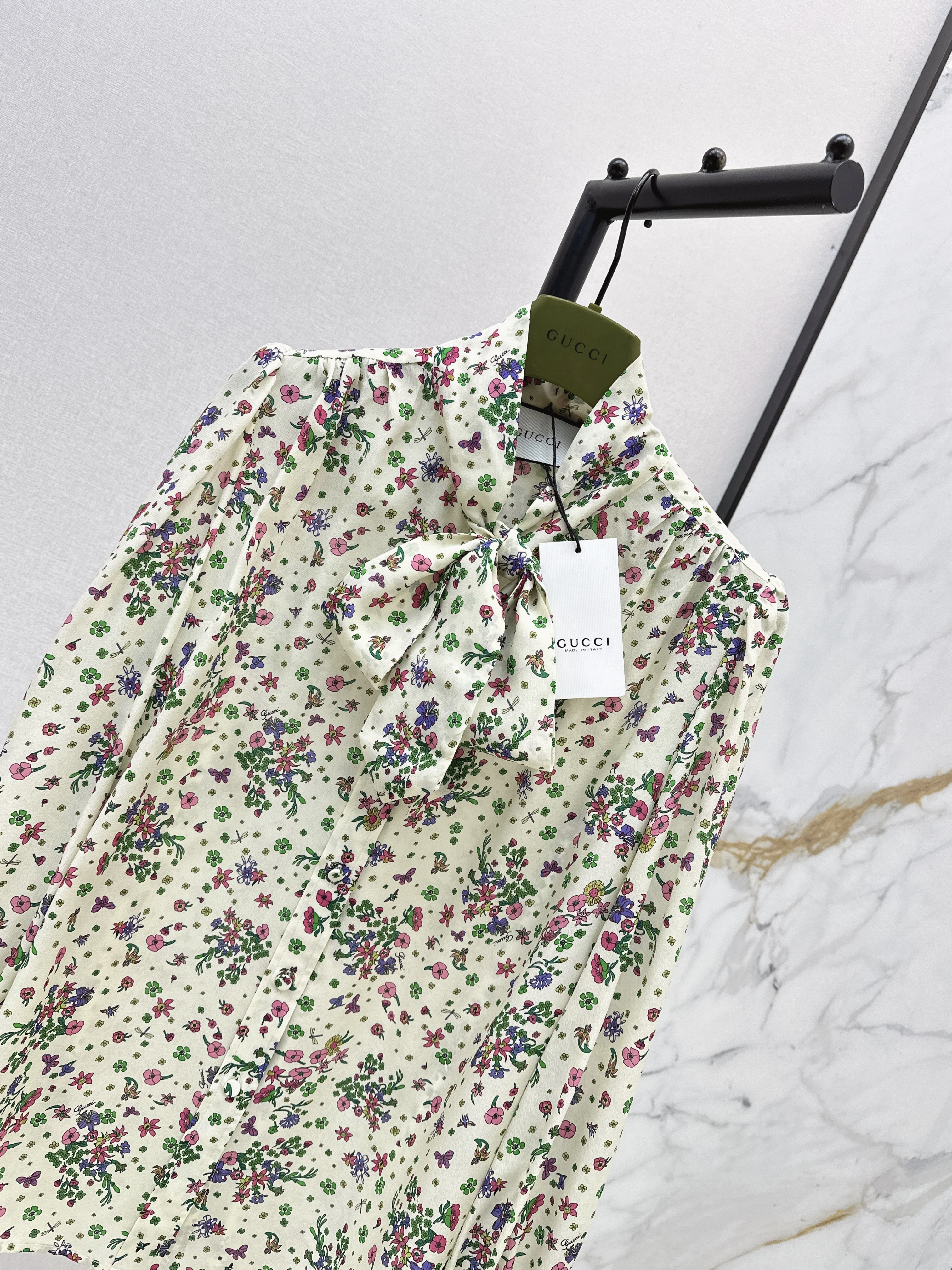 Guc 26ss print floarl silk shirt