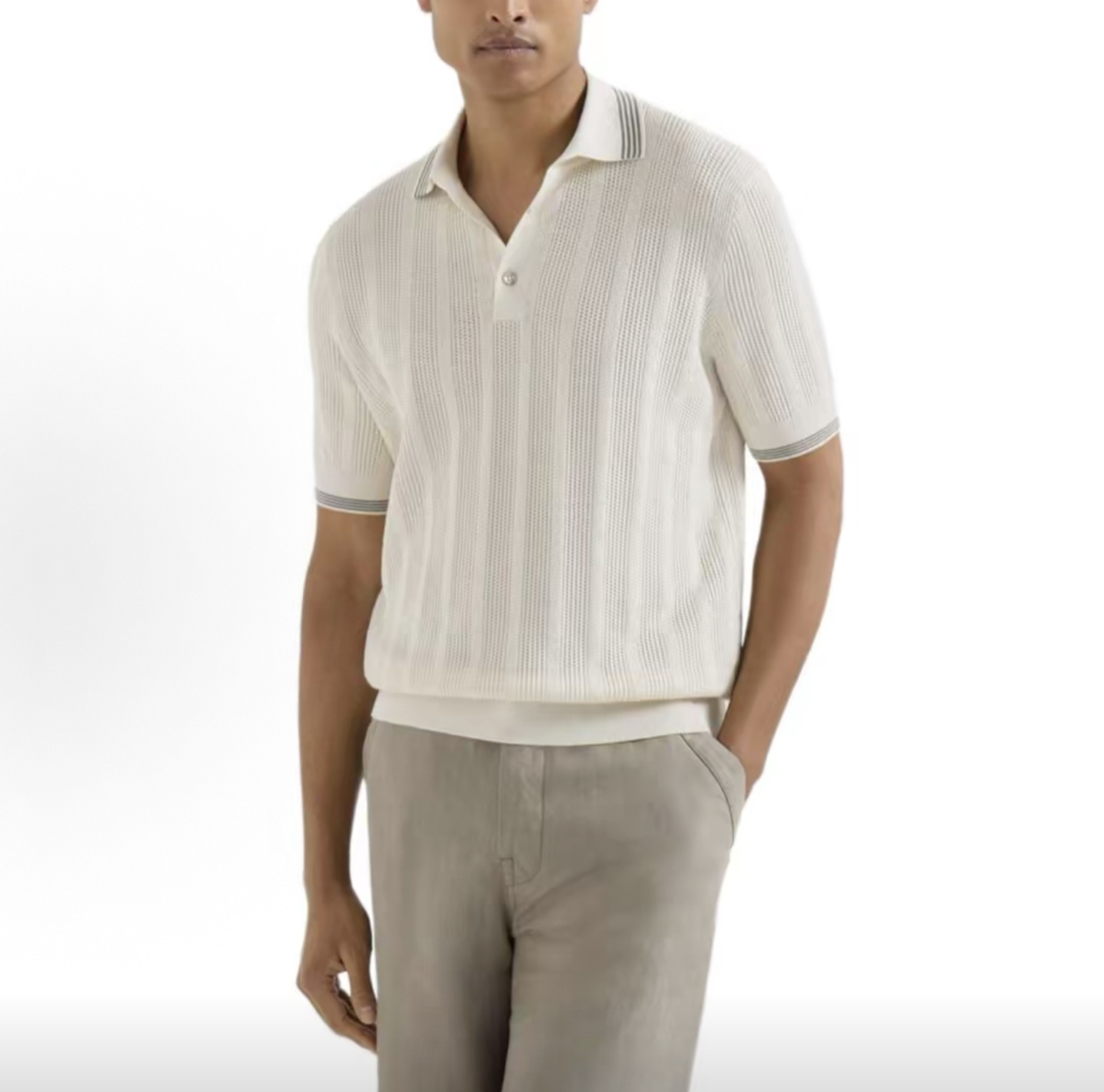Brunello striped collar Polo