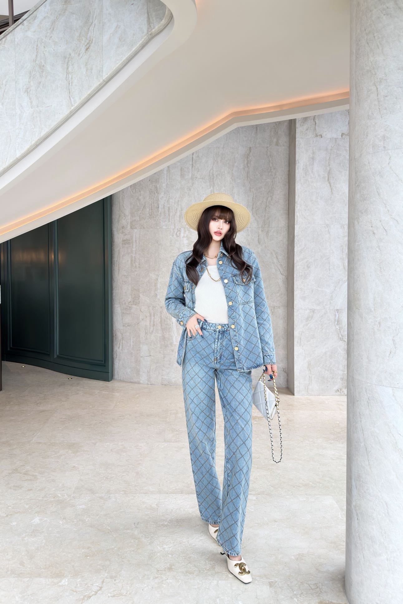 Chan 26fw diamond pattern jeans