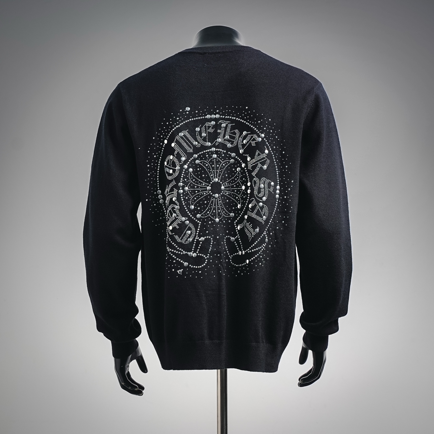 Chrome rhinestone knit sweater