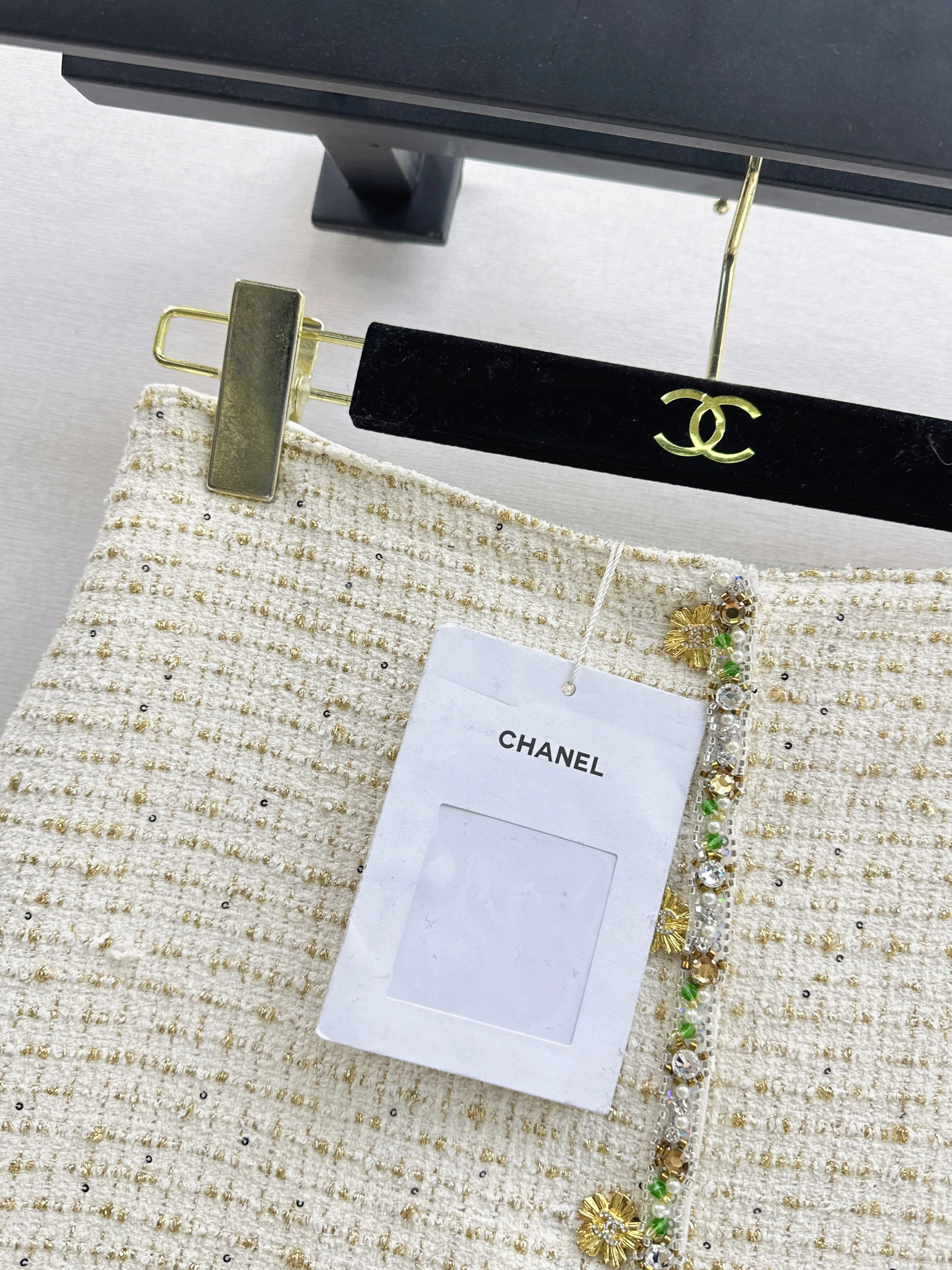 Chan 26ss weed rhinestone skirts