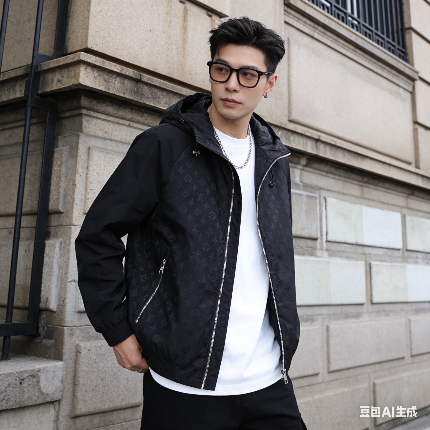 Louis splicing hooded jacket