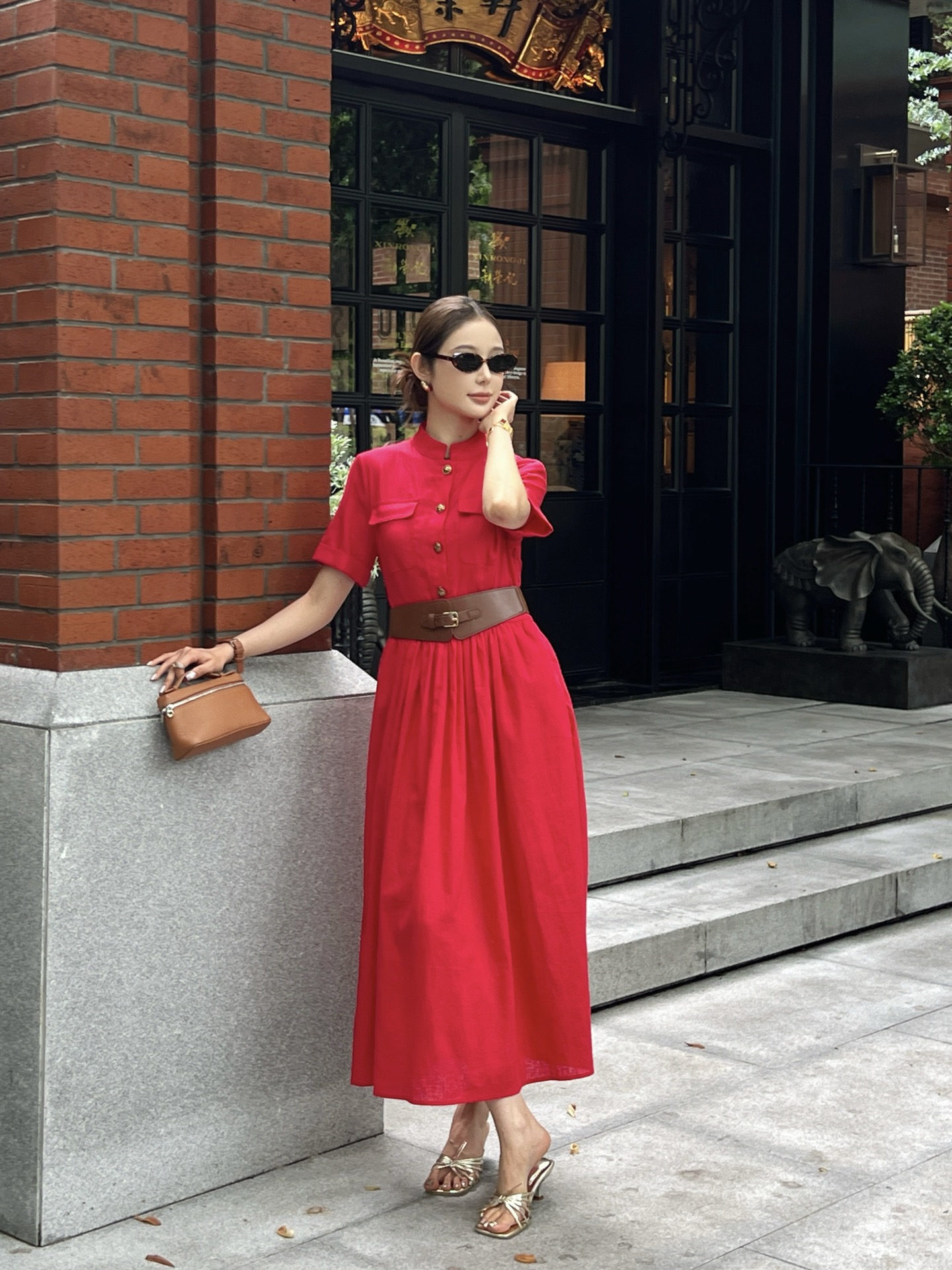 Chol 26ss belted linen dress