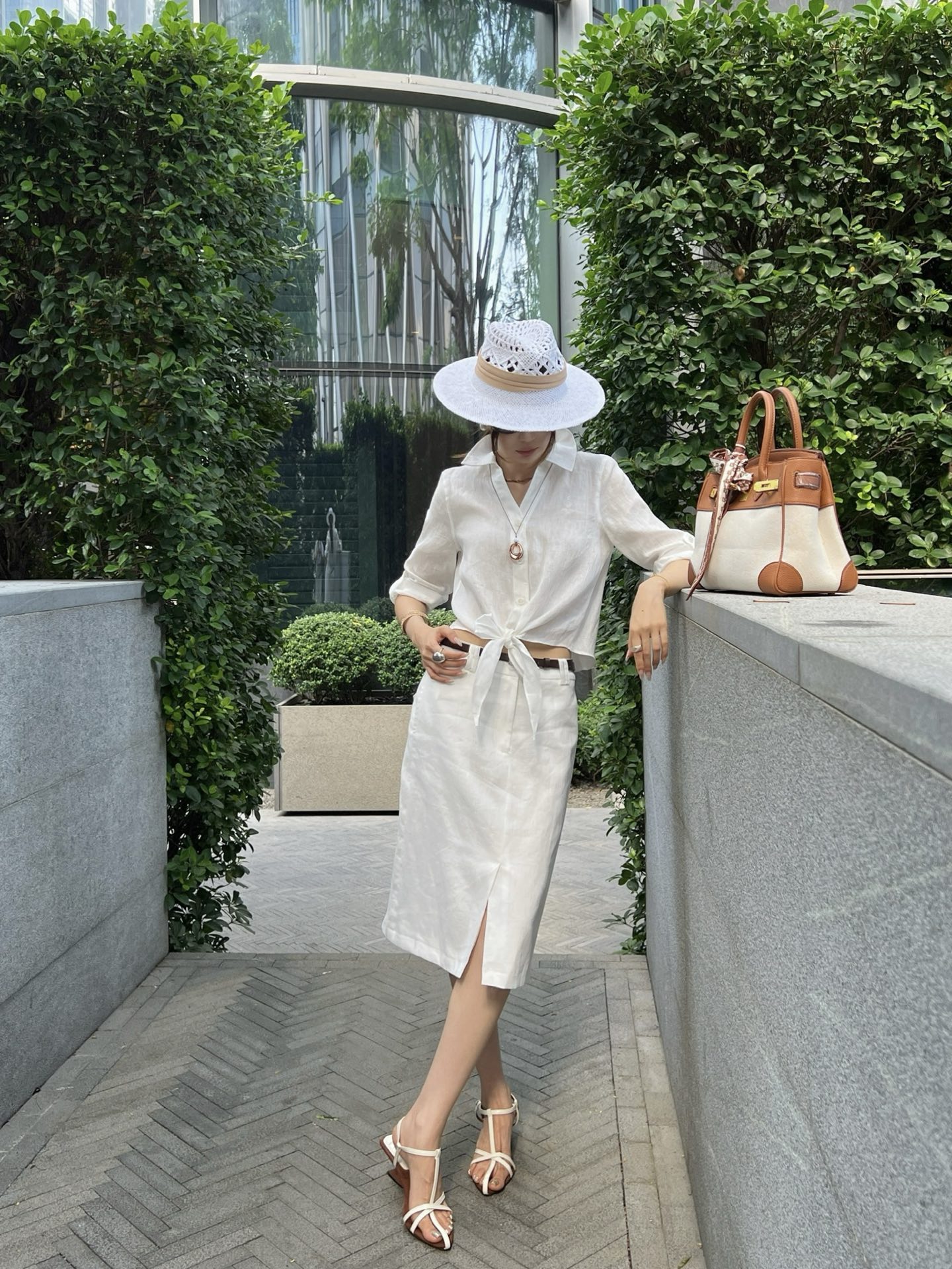 Pra 26ss linen belted skirt