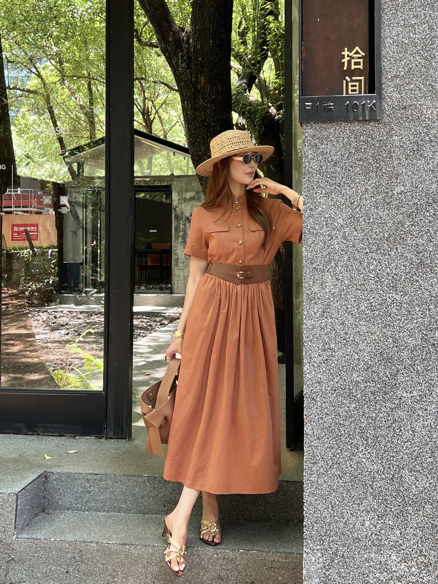 Chol 26ss belted linen dress