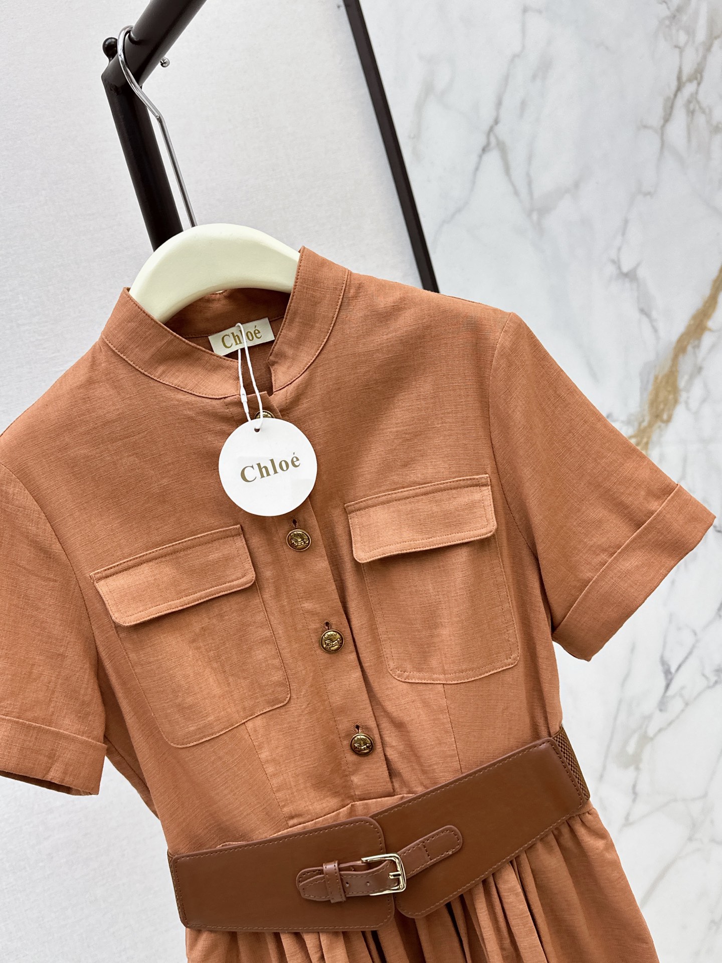 Chol 26ss belted linen dress