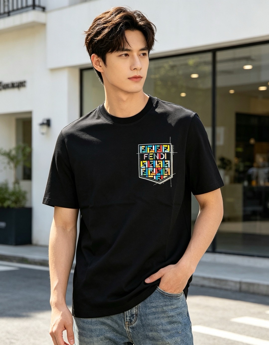 Fend pocket printed t-shirt