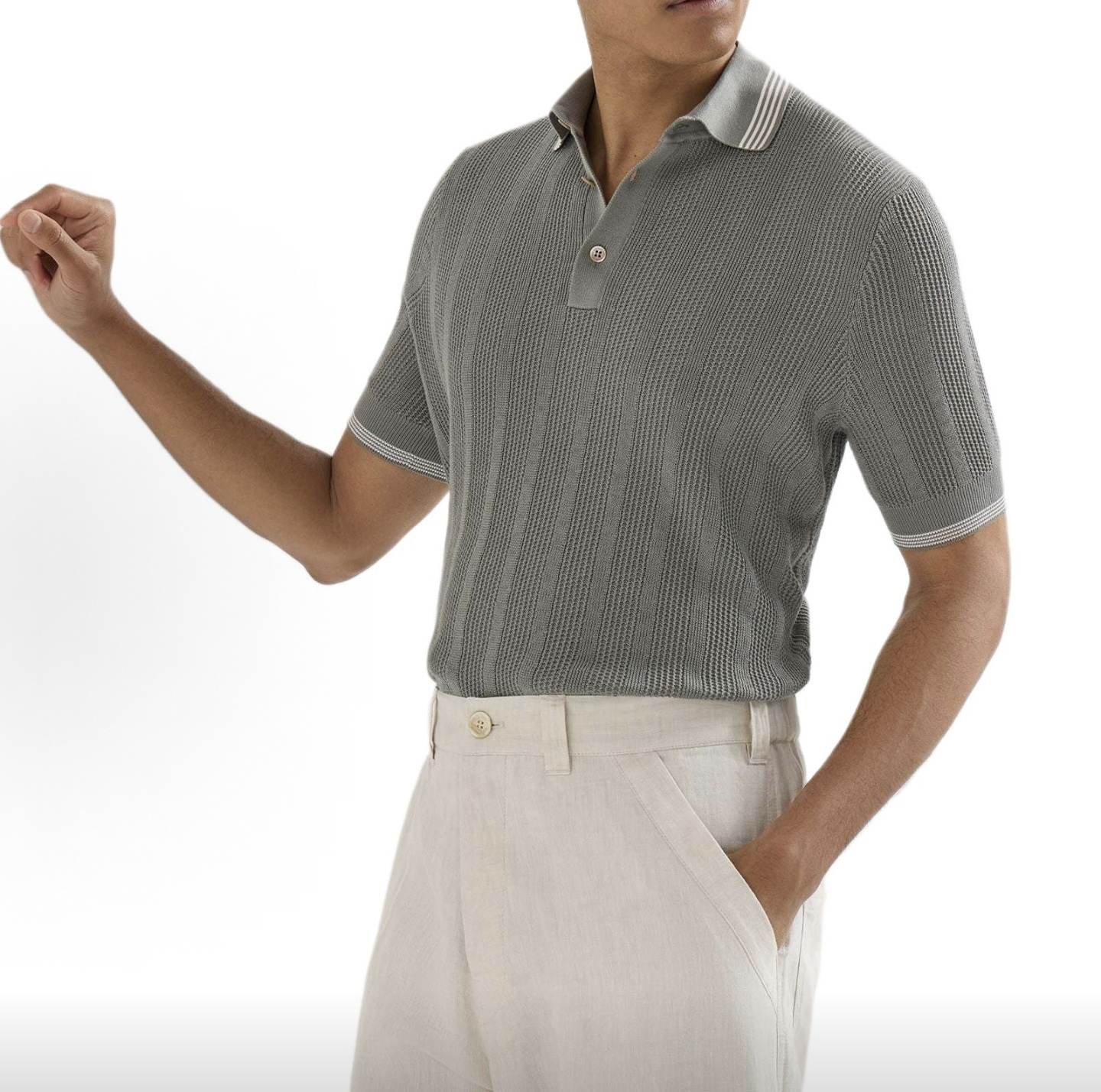 Brunello striped collar Polo
