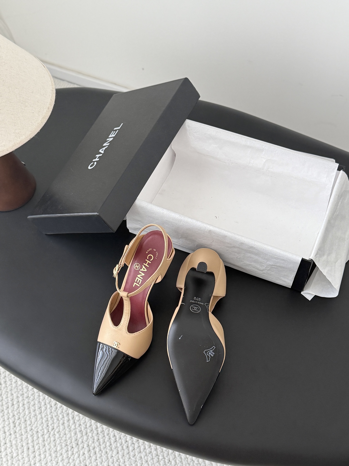 Chan 26P slingback t-strap heels