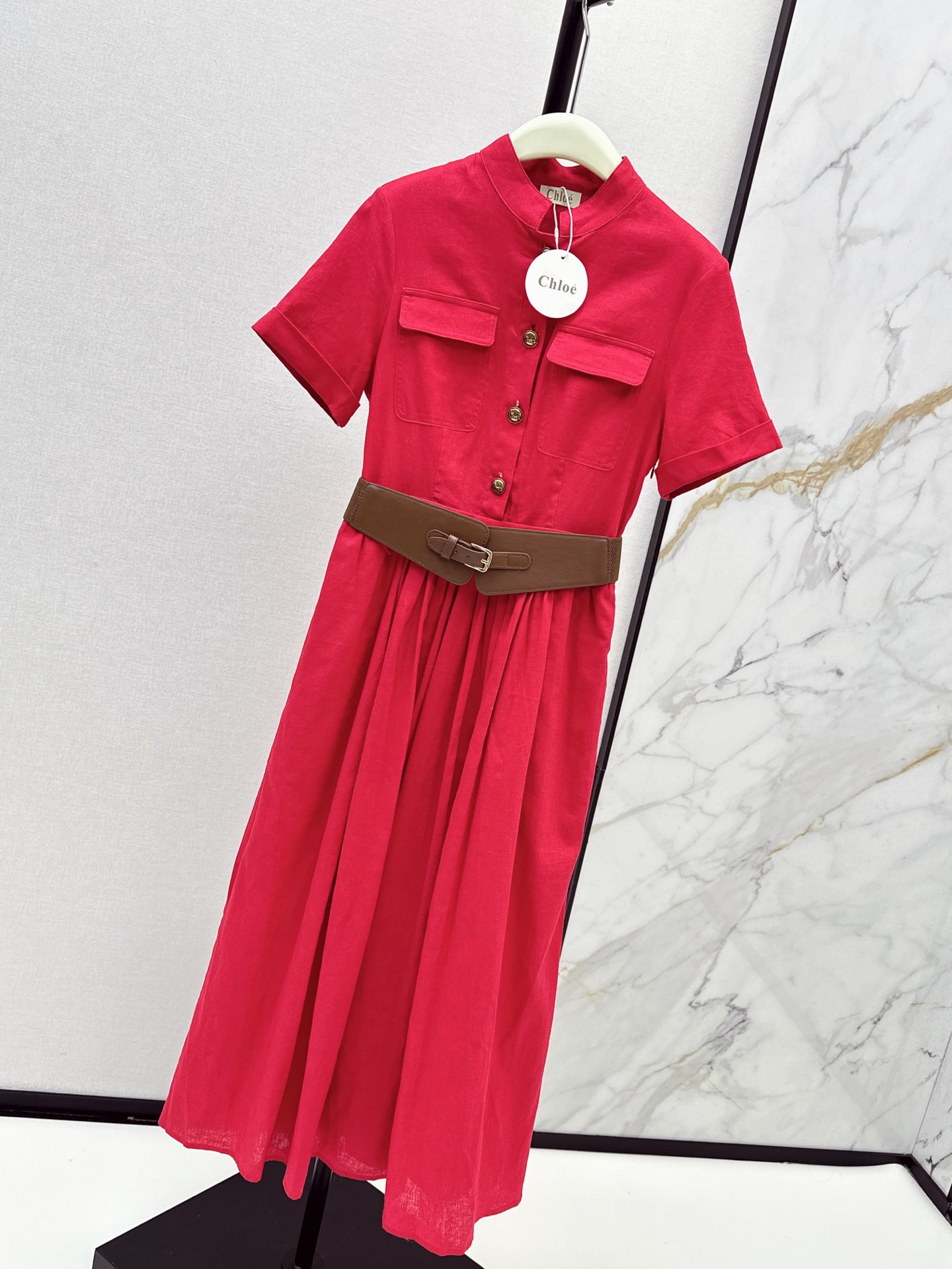 Chol 26ss belted linen dress