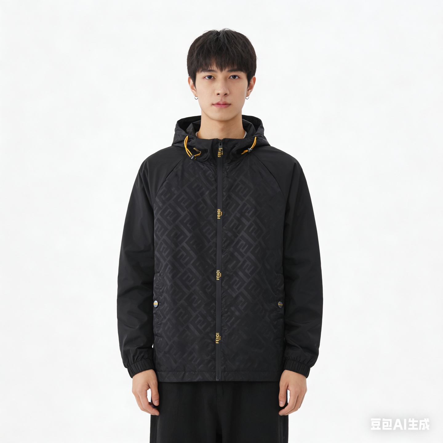 Fend splicing  hooded jacket