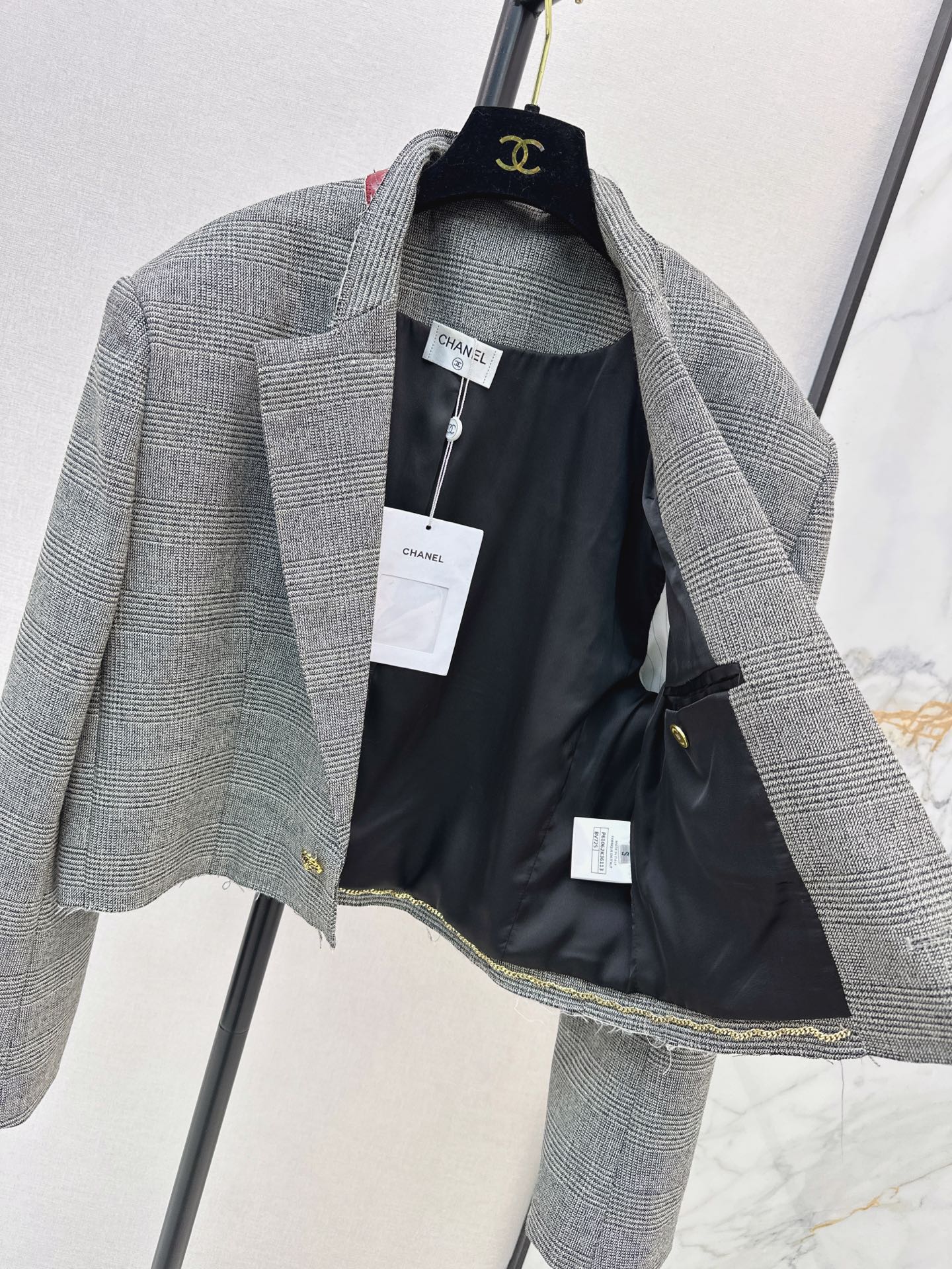 Chan 26fw check cropped jacket