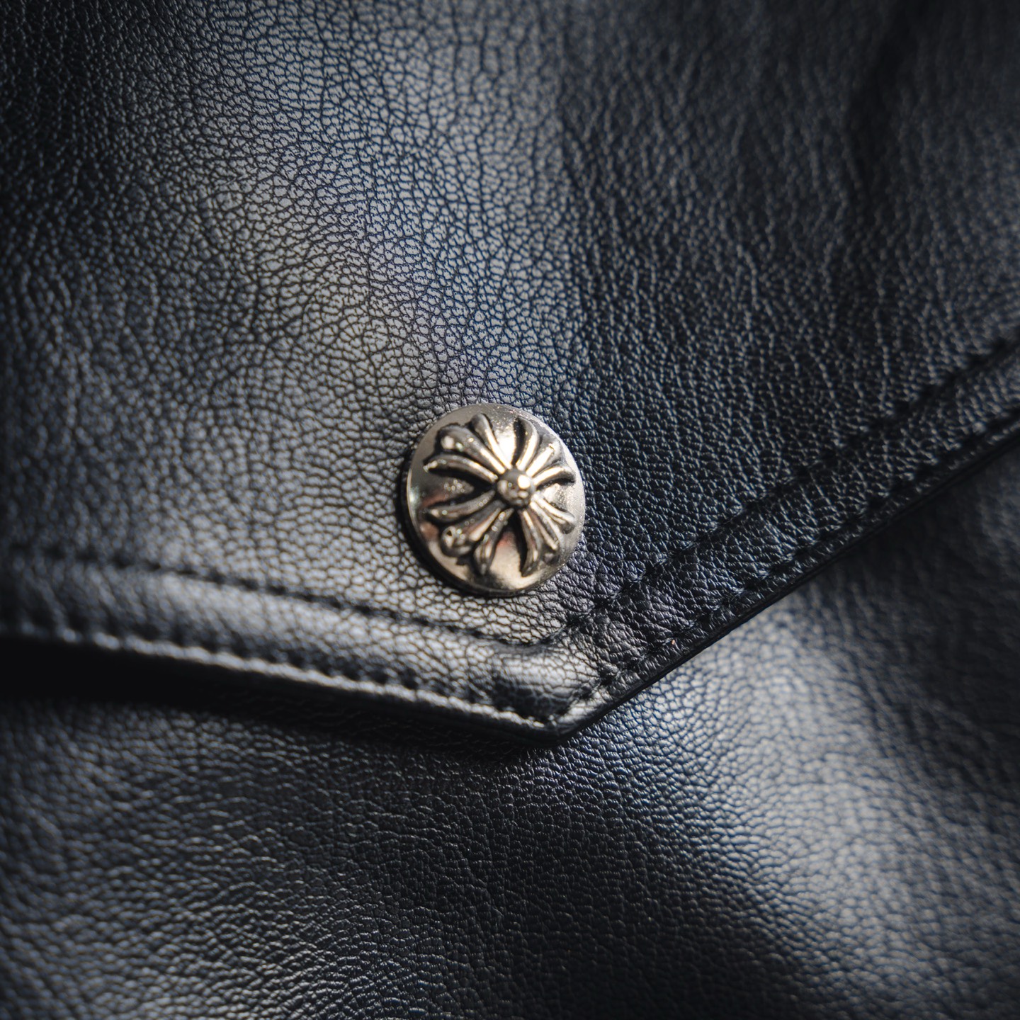 Chrome embroidered leather jacket