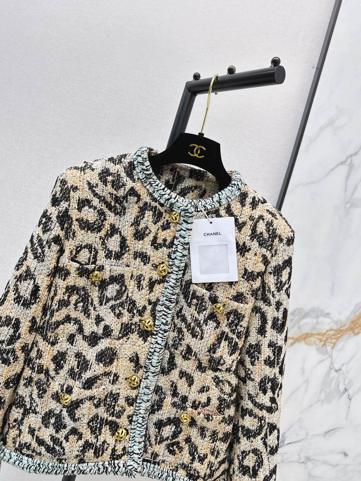 Chan 26fw leopard jacquard woven jacket