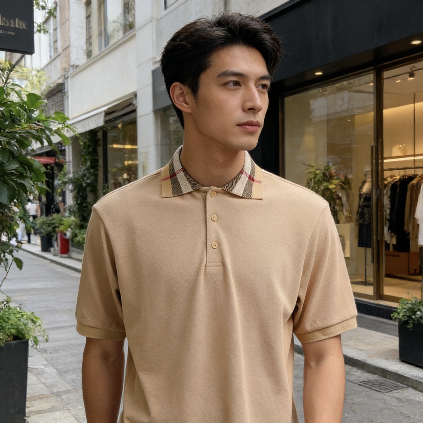 Bur neckline plaid Polo