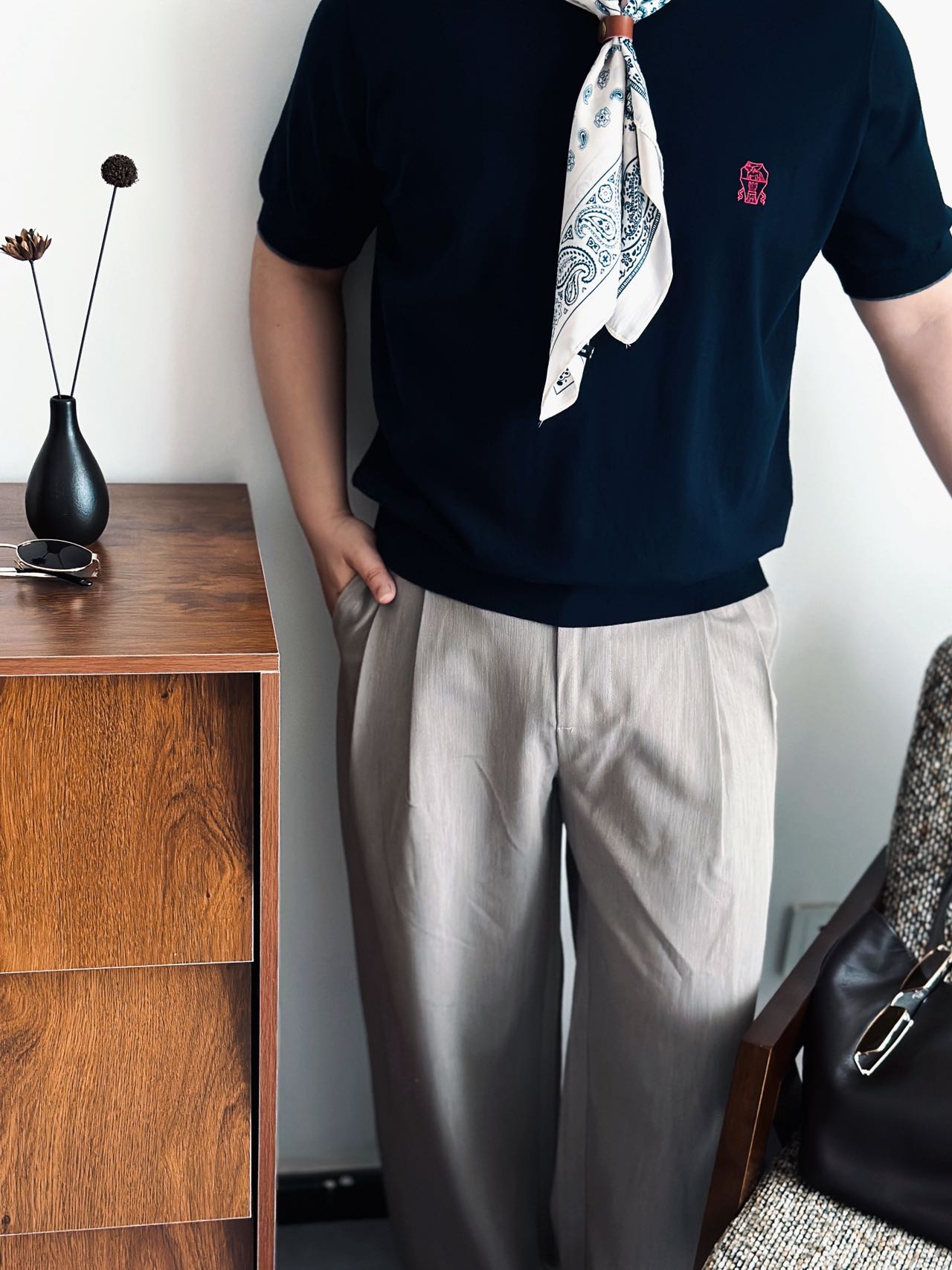 Brunello badge knit t-shirt