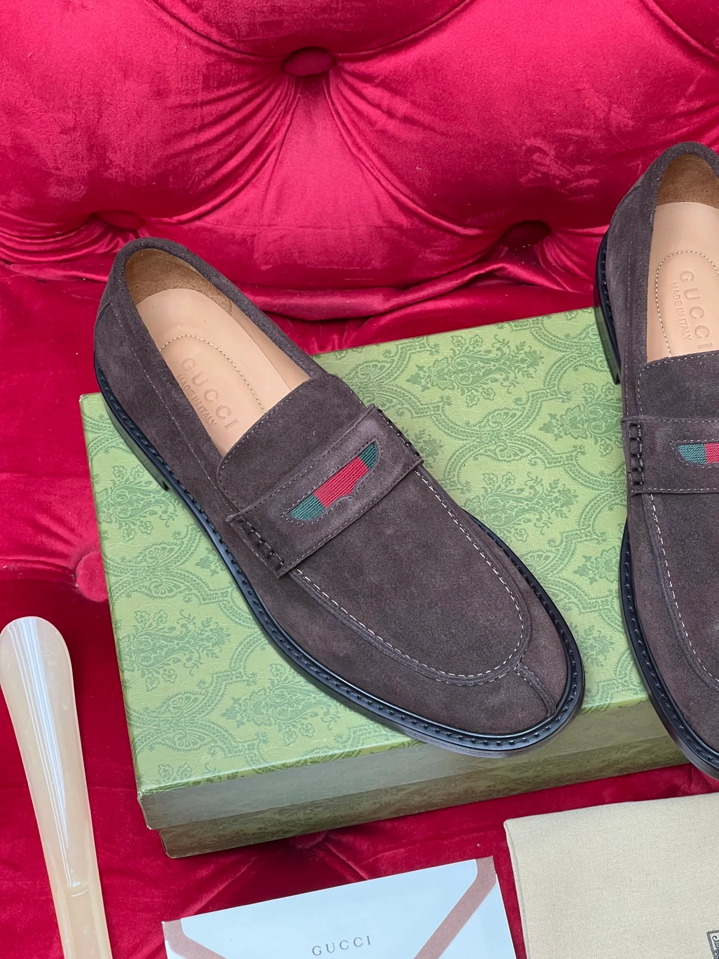 Guc suede penny loafers