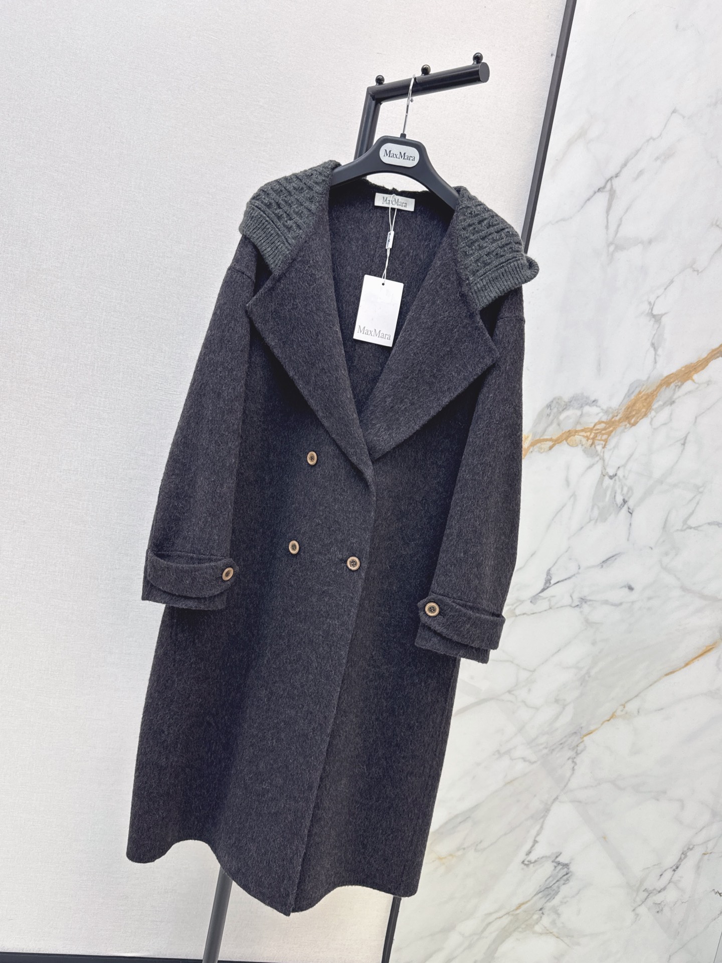 Max 26fw knit hooded woolen overcoats