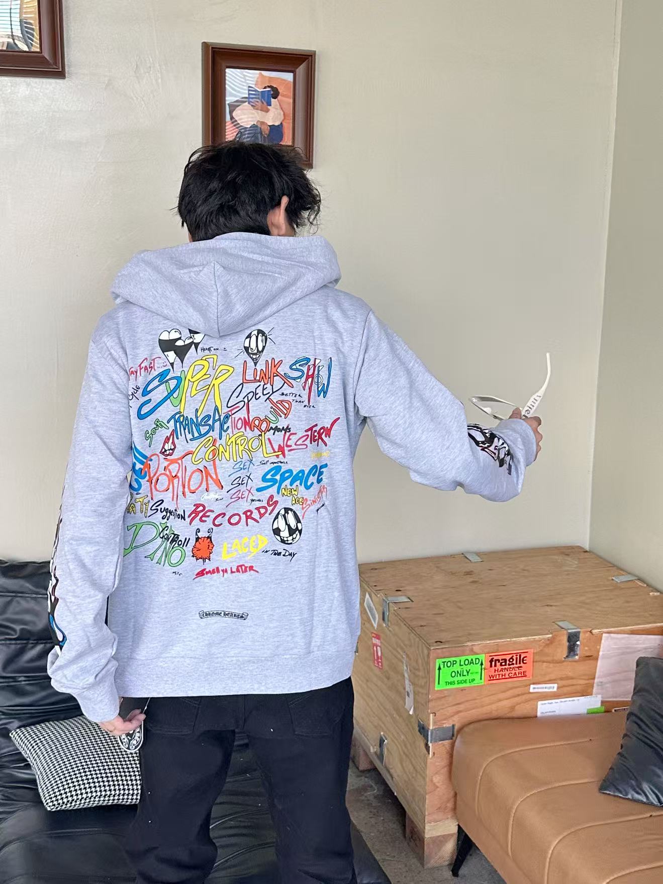 Chrome graffiti-print hoodie