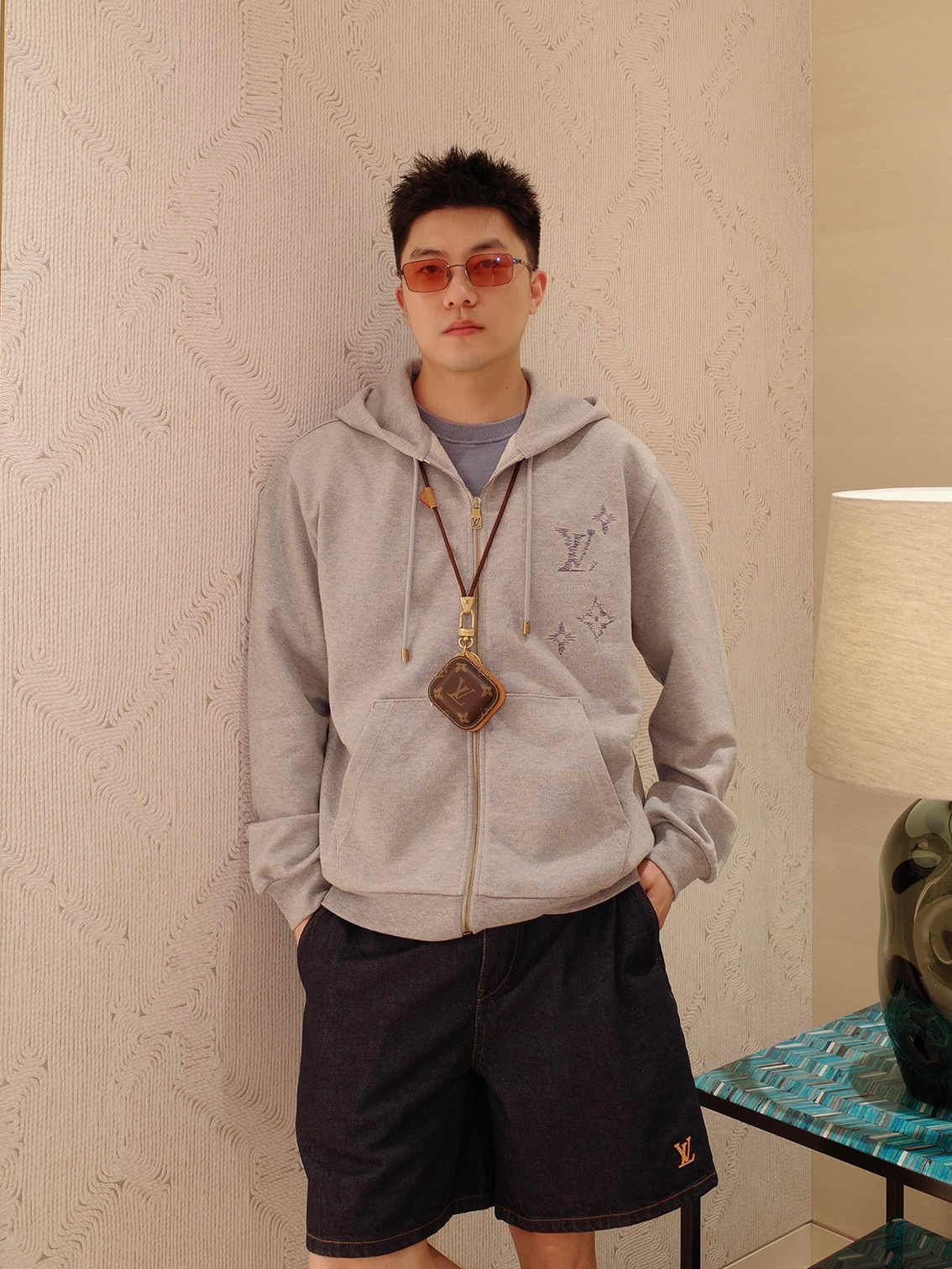 Louis embroidered zip-up hoodie