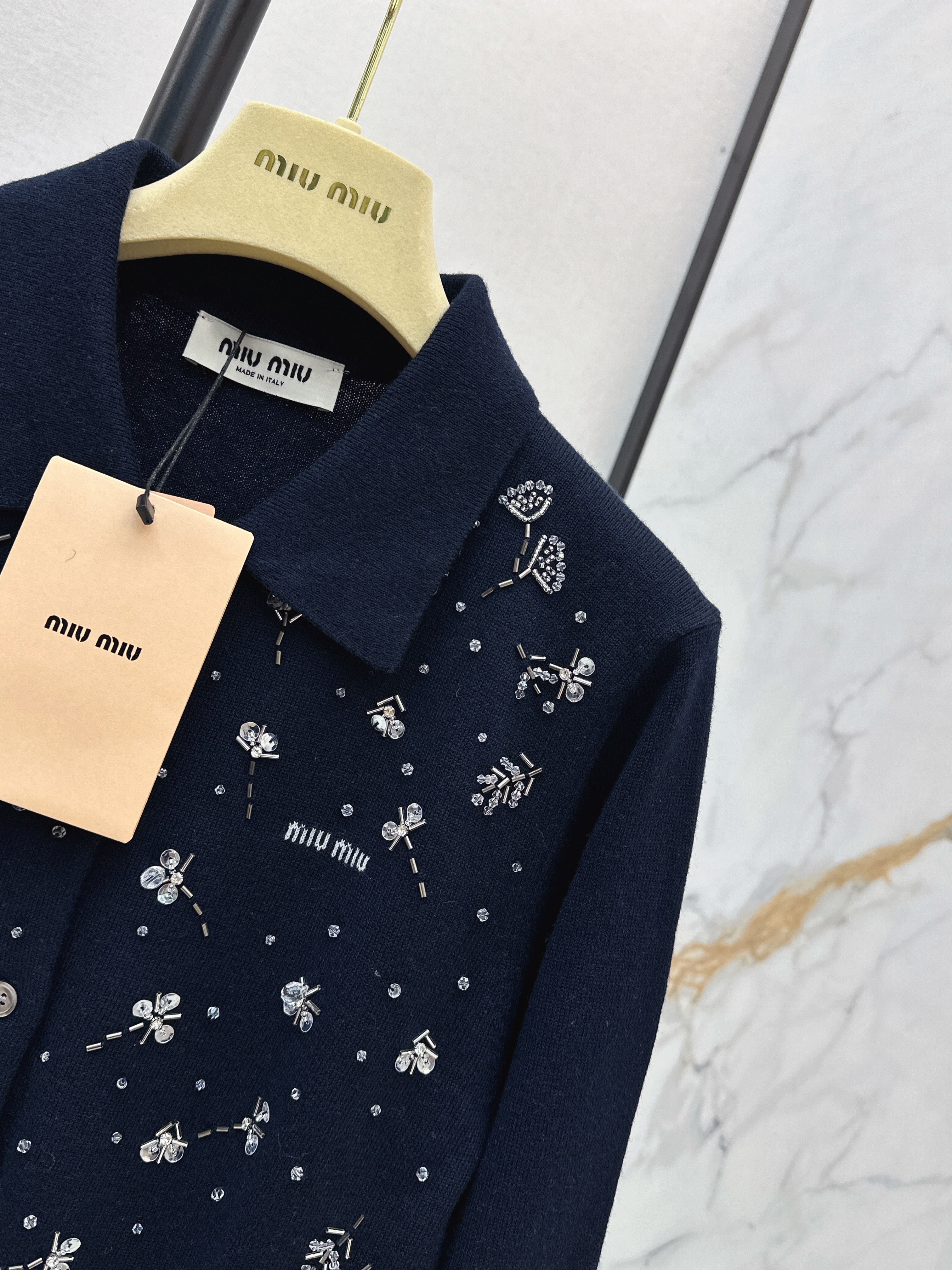 Miu 26ss beading knit cardigan