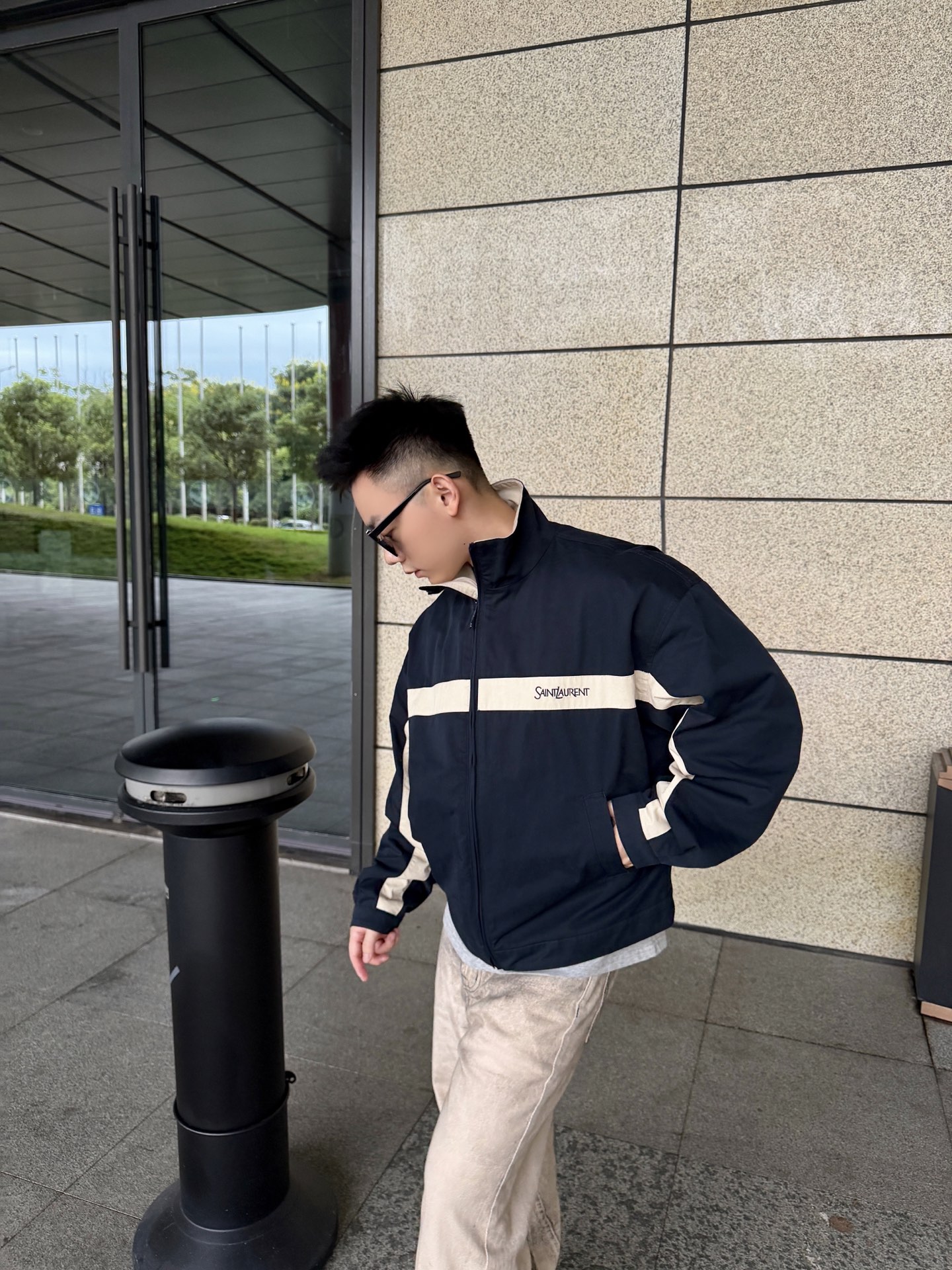 Saint embroidered splicing jacket