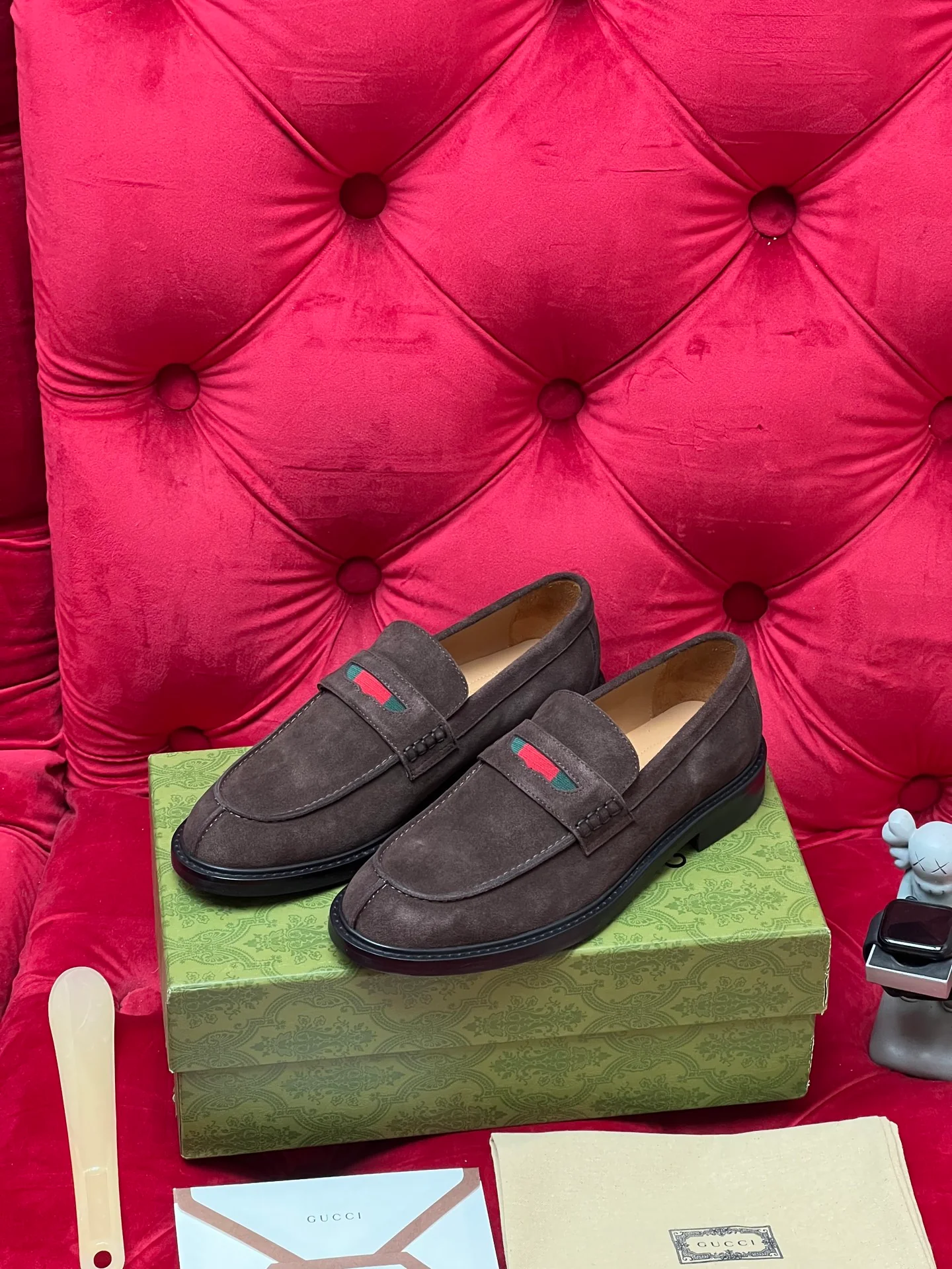 Guc suede penny loafers