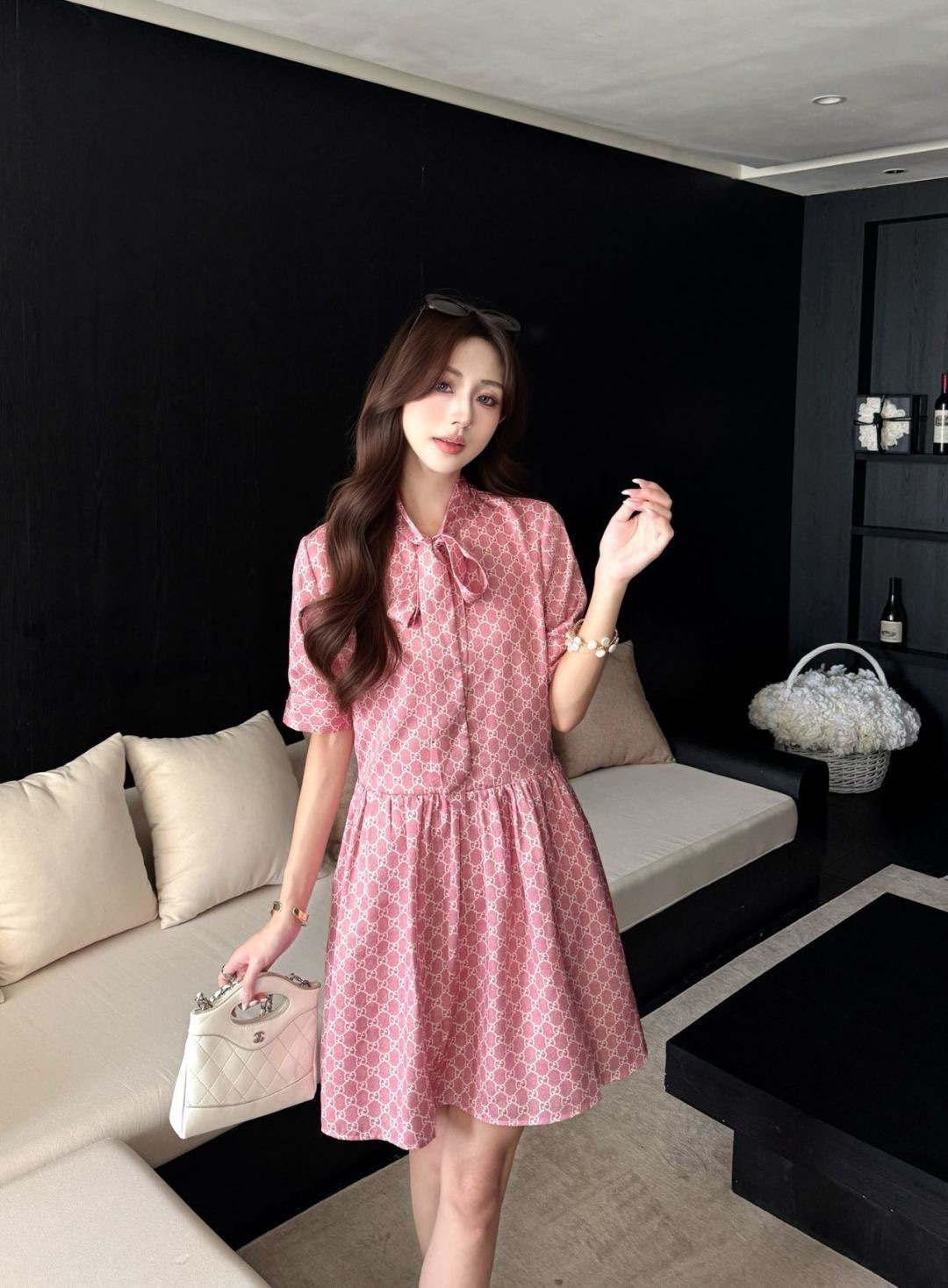 Guc 26ss print ribbon dress