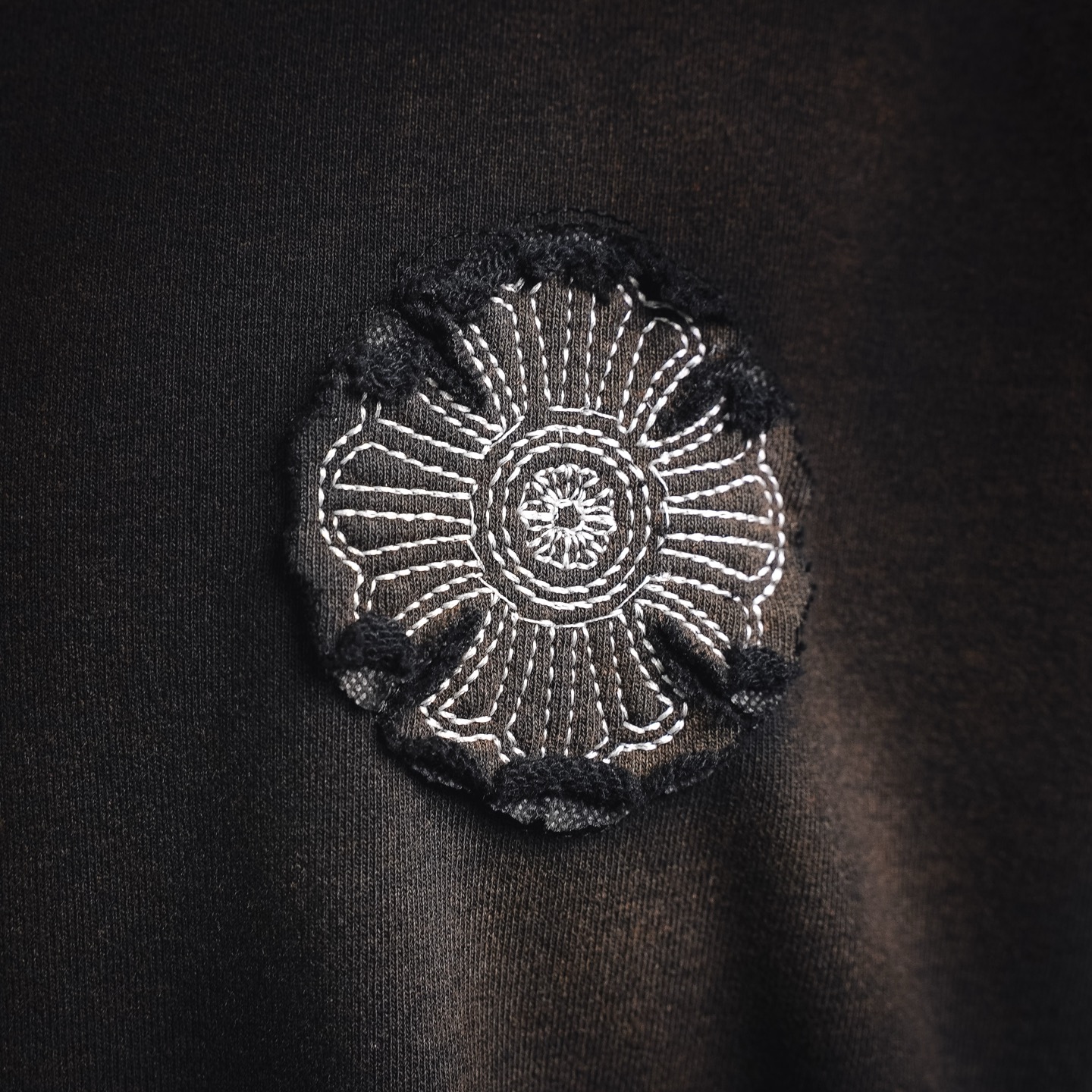 Chrome washed applique hoodie